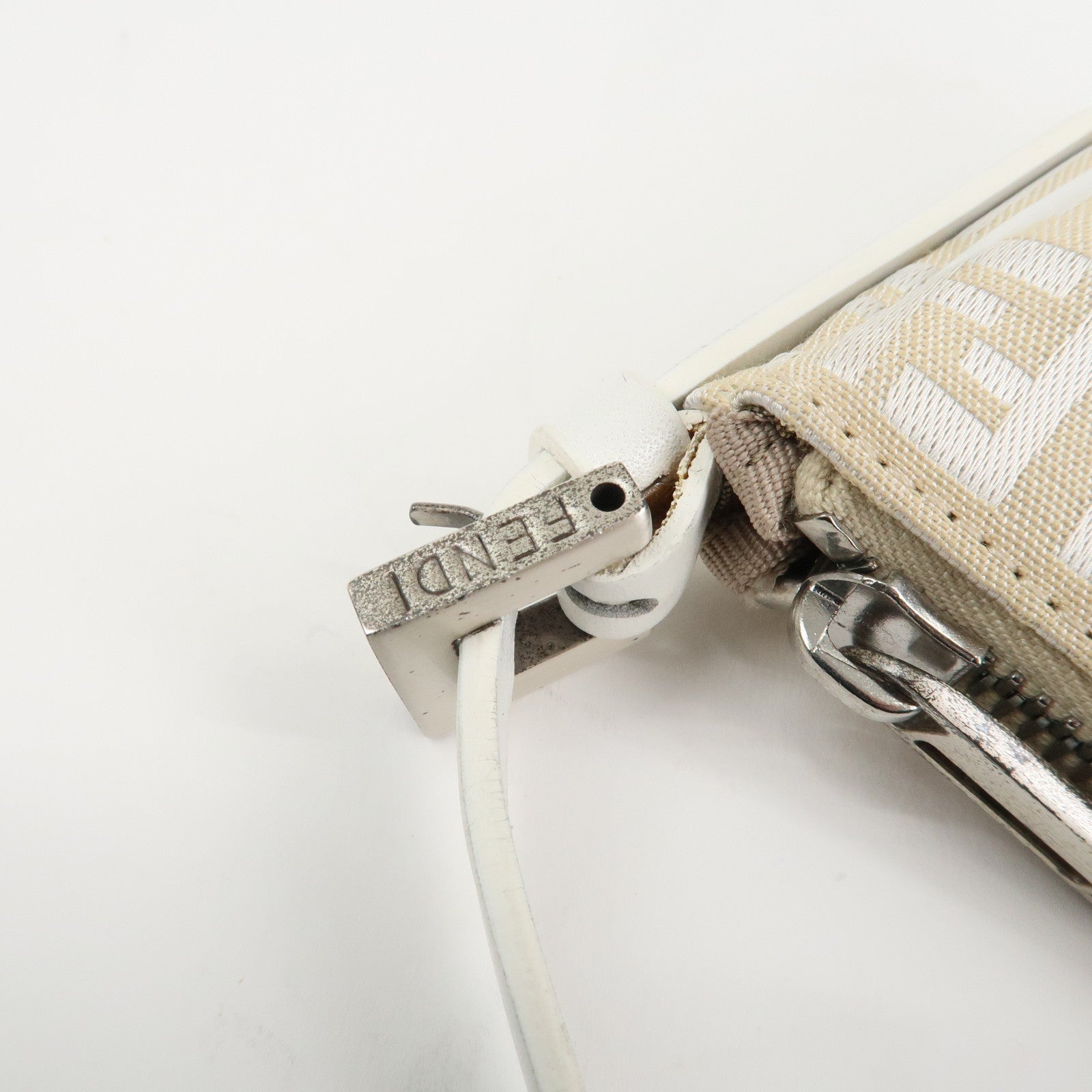 FENDI Zucchino Canvas Leather Accessory Pouch Shoulder Bag 8BR133