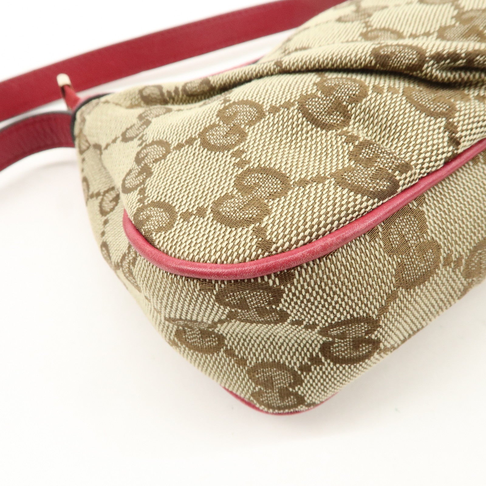 GUCCI Lovely Heart GG Canvas Leather Hand Bag Beige Red 245938 Used