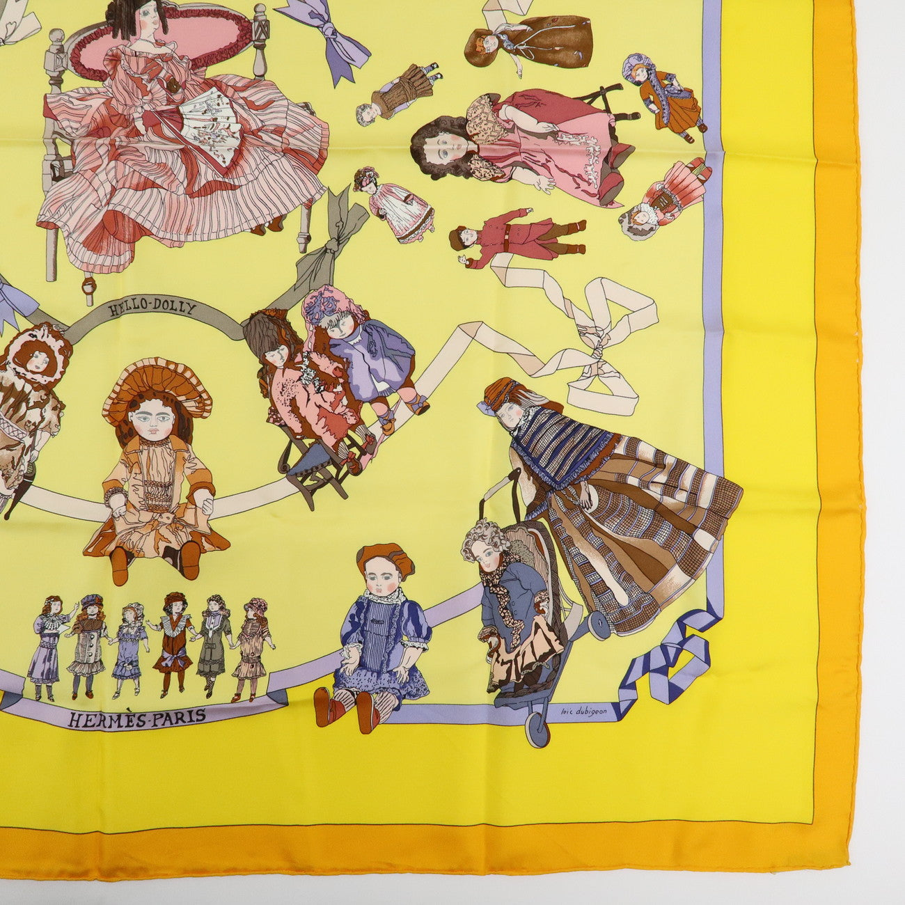 HERMES Carre 90 Silk 100% Scarf HELLO DOLLY Yellow