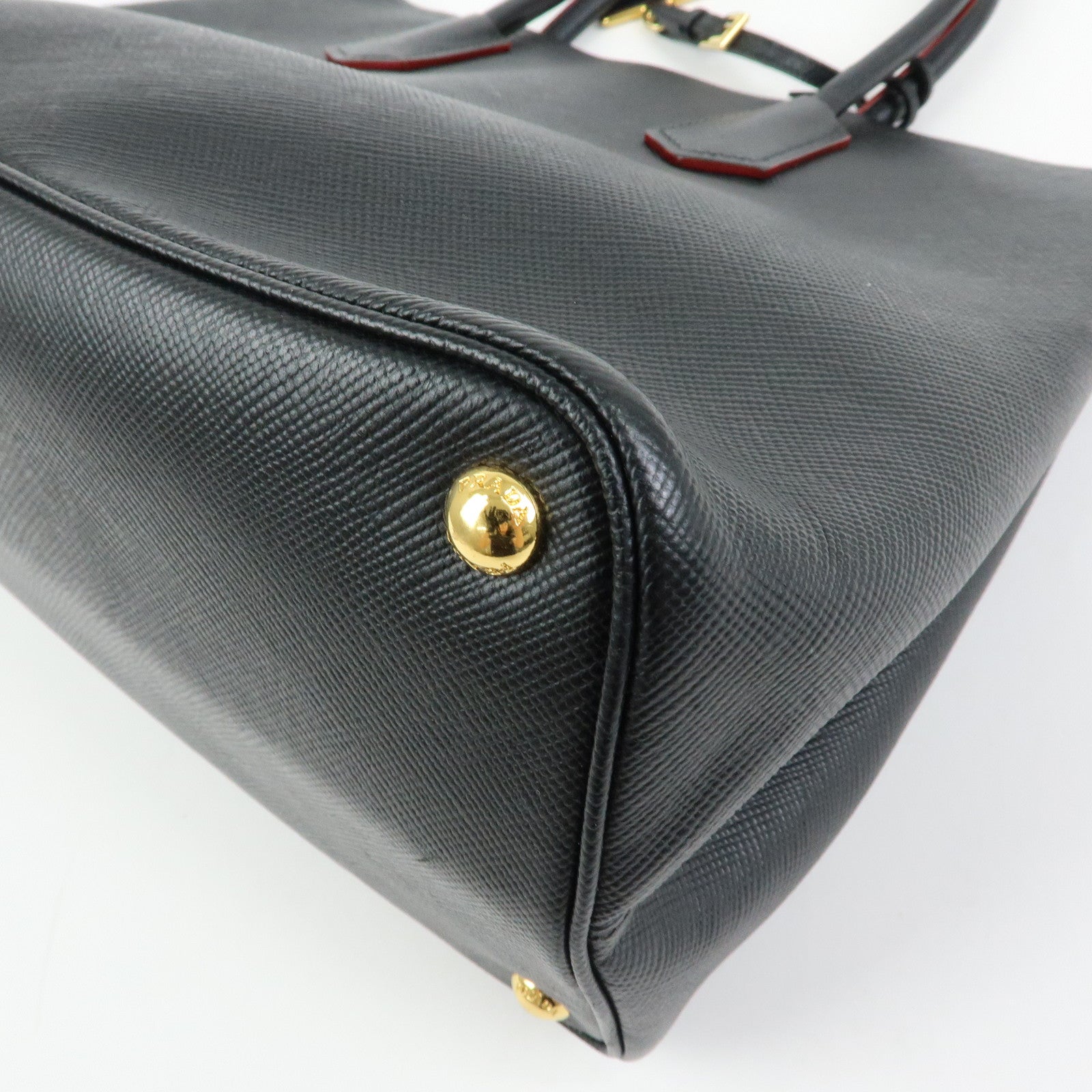 PRADA Triangle Logo Saffiano Leather Tote Bag Hand Bag Black BN2756