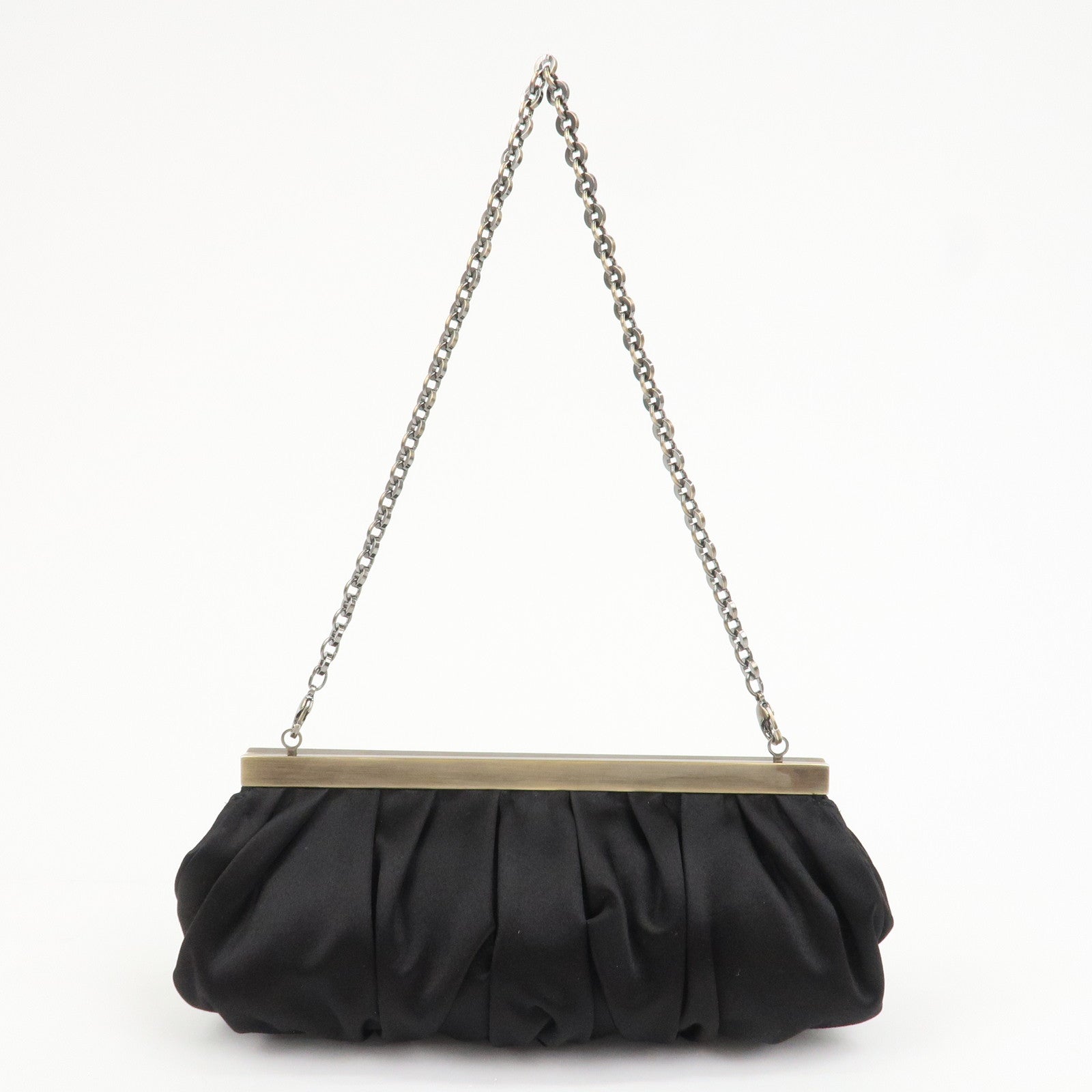 Ferragamo Gancini Satin Chain 2Way Bag Clutch Bag Black