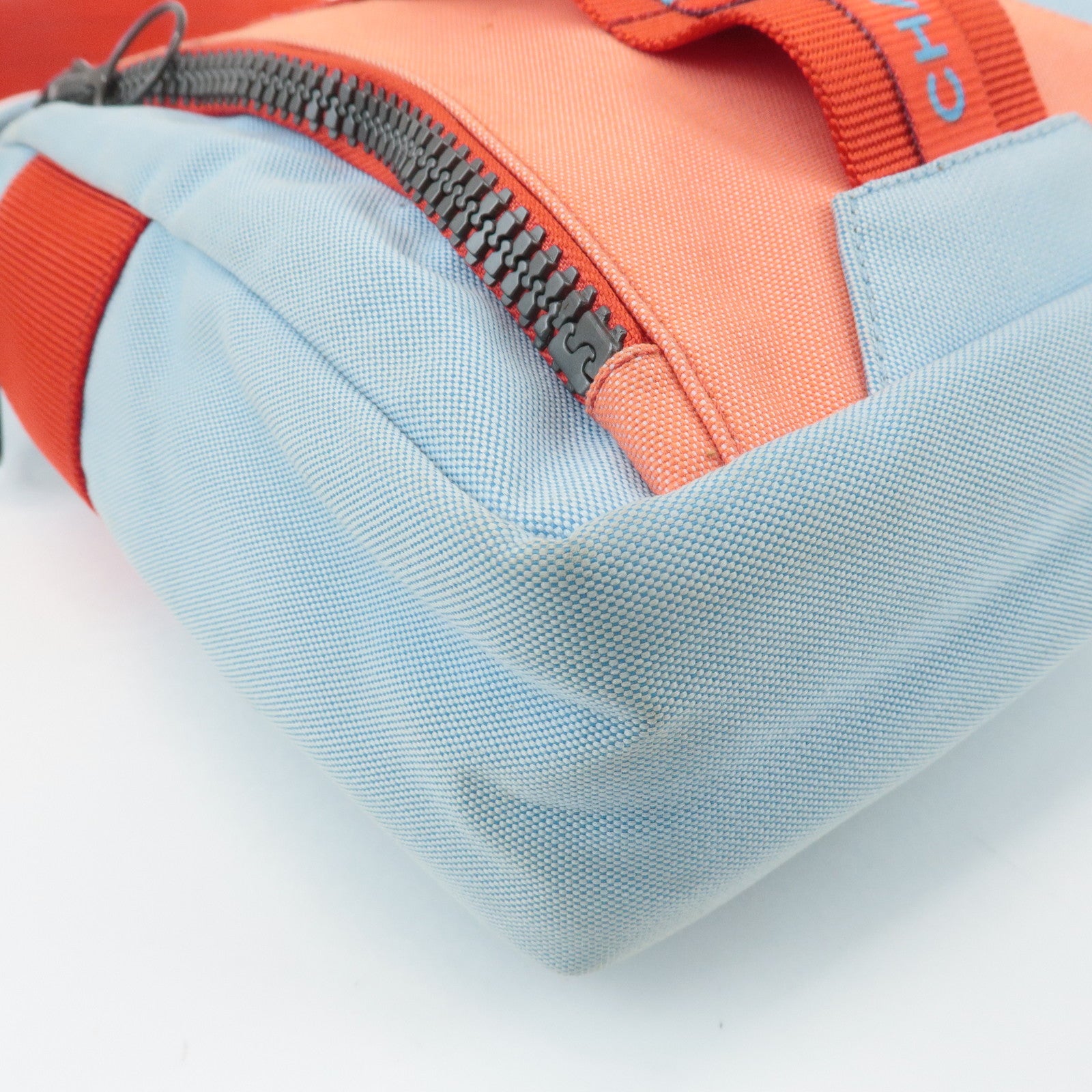 CHANEL Sportsline COCO Mark Nylon Canvas Shoulder Bag Red Blue Used