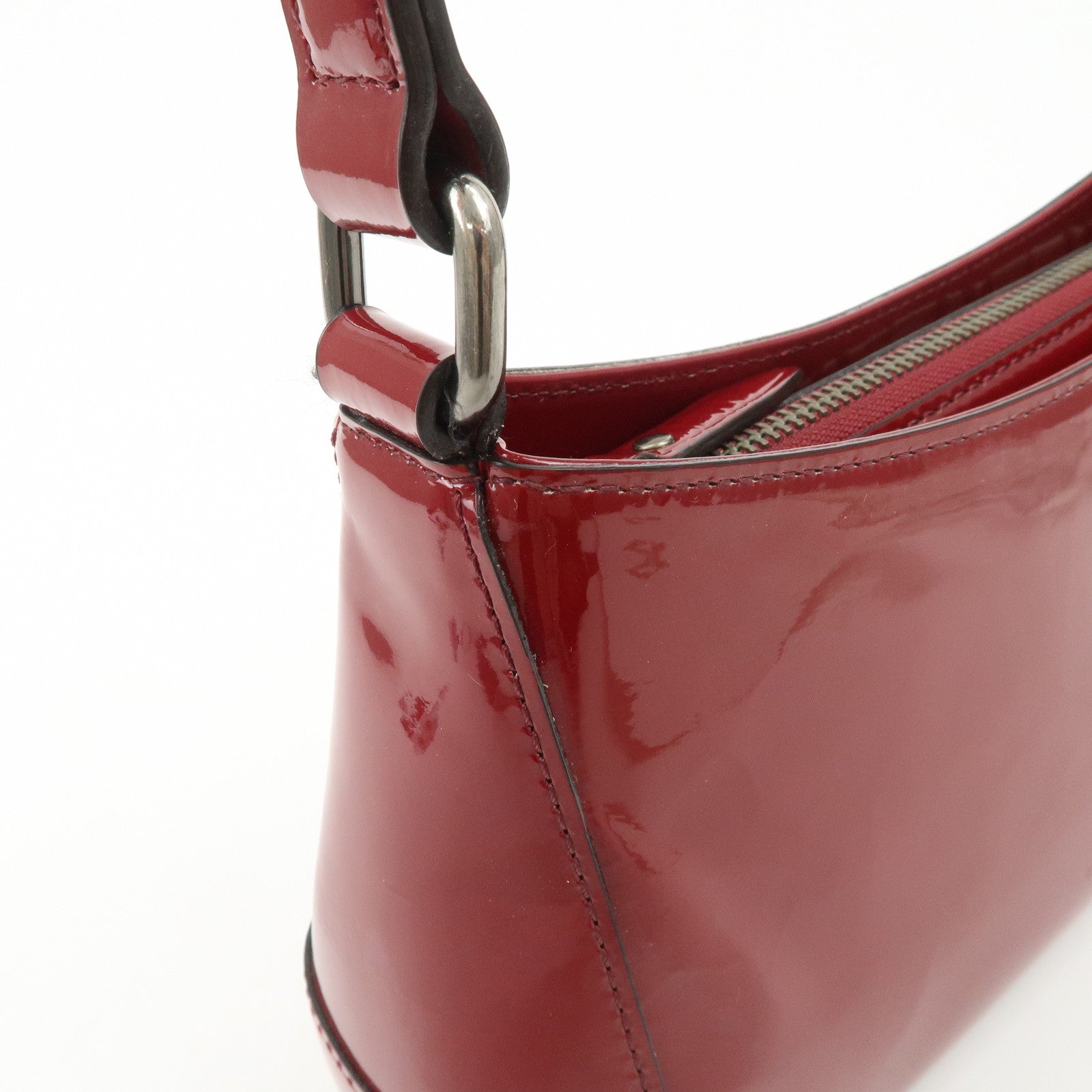 BURBERRY Patent Leather Shoulder Bag Hand Bag Red