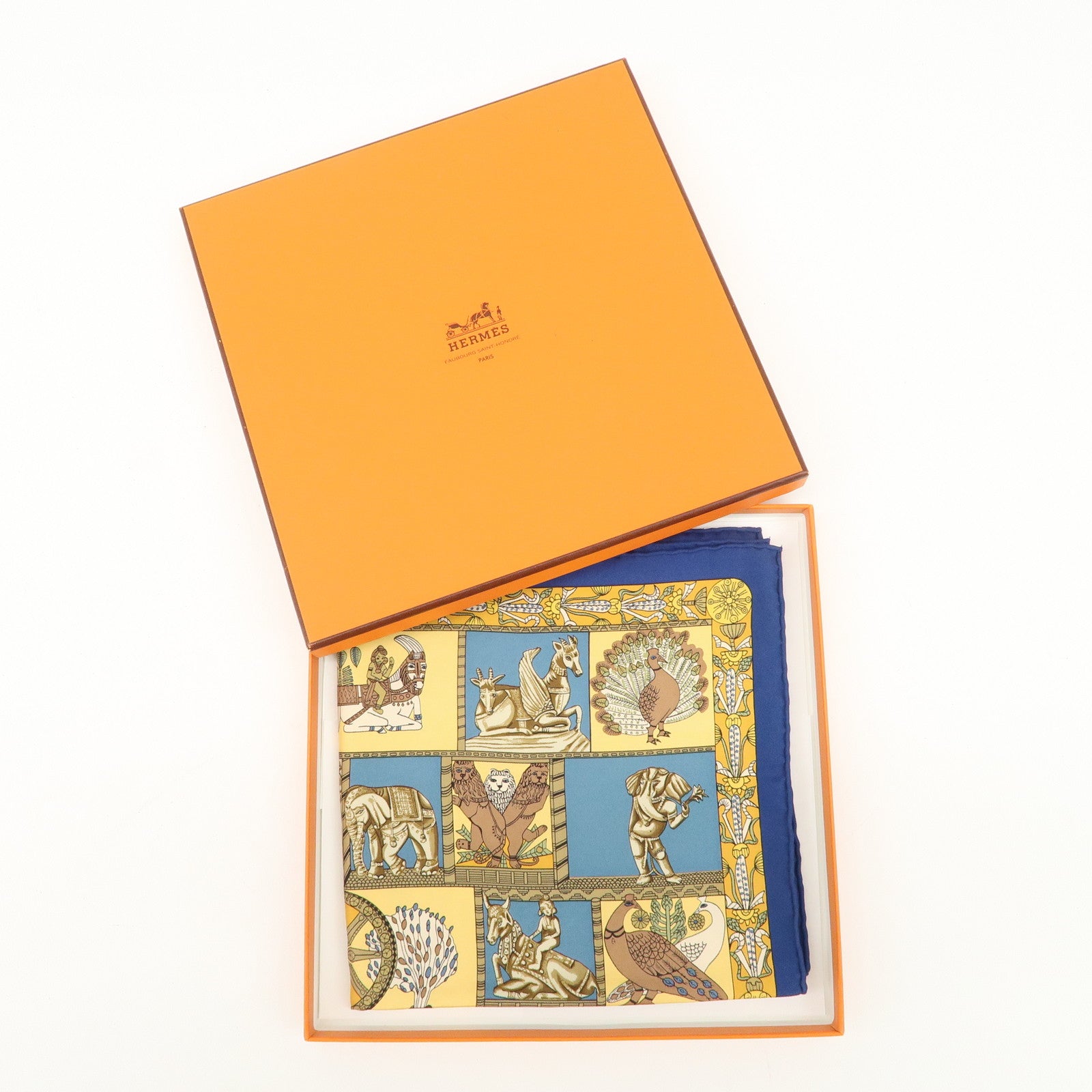 HERMES Carre 90 Silk 100% Scarf TORANA Blue