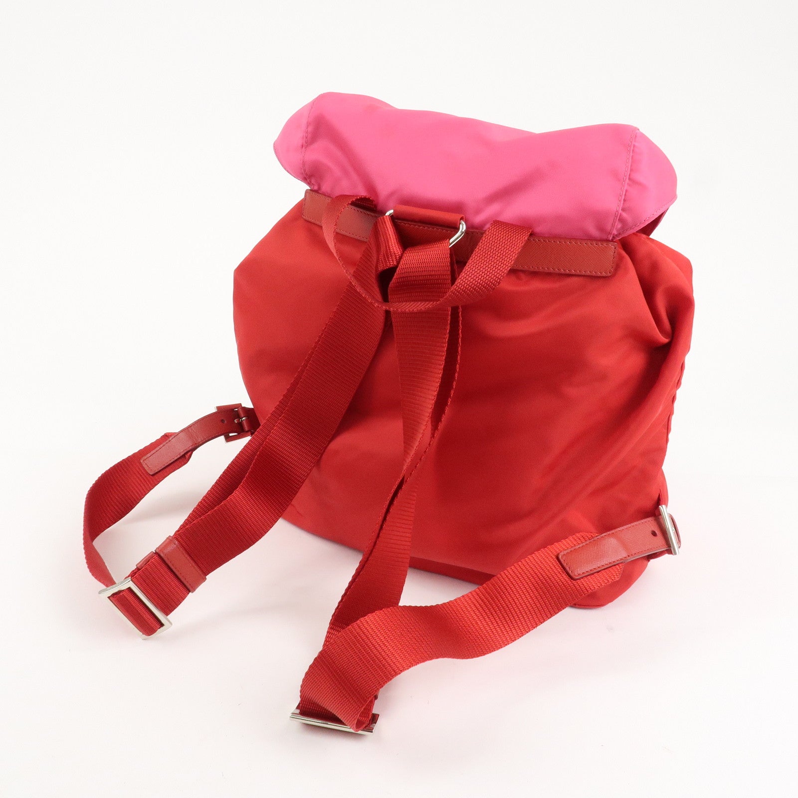PRADA Triangle Logo Nylon Leather Backpack Ruck Sack Pink B6677 Used