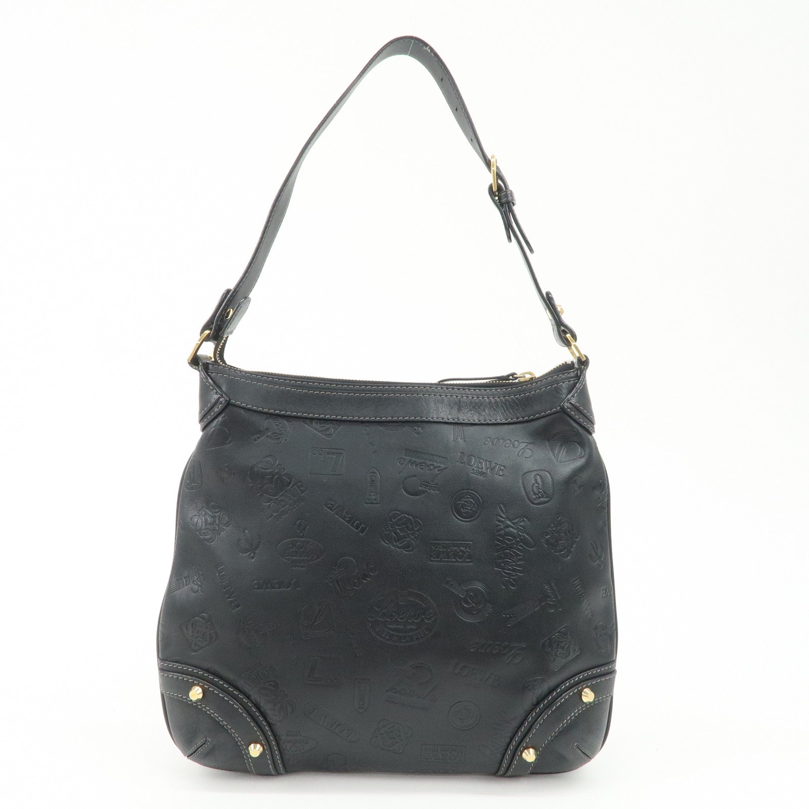 LOEWE 160th Anniversary Leather Shoulder Bag Hand Bag Black Gold