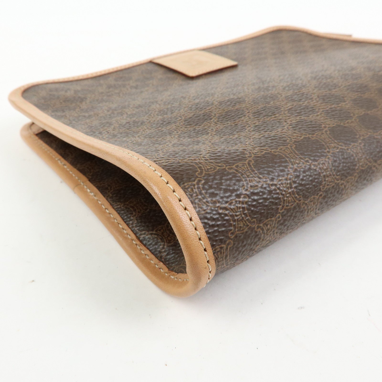 CELINE Macadam PVC Leather Clutch Bag Cosmetic Pouch Brown