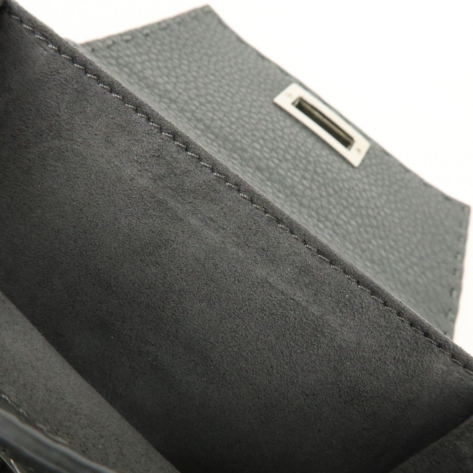 FENDI Selleria Leather Tri-fold Compact Wallet Gray 8M0359