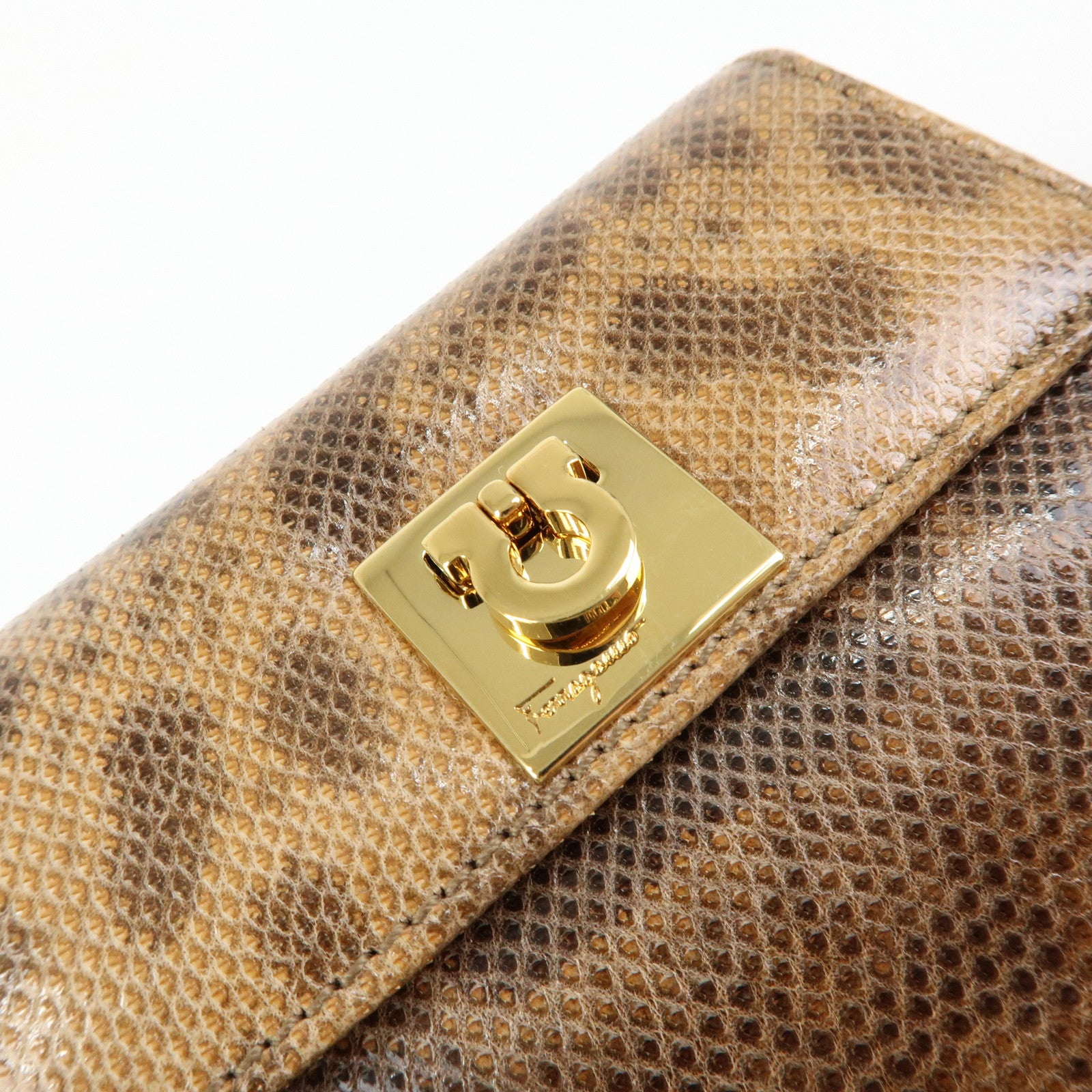 Ferragamo Gancini Embossed Leather 2Way Mini Shoulder Bag Brown