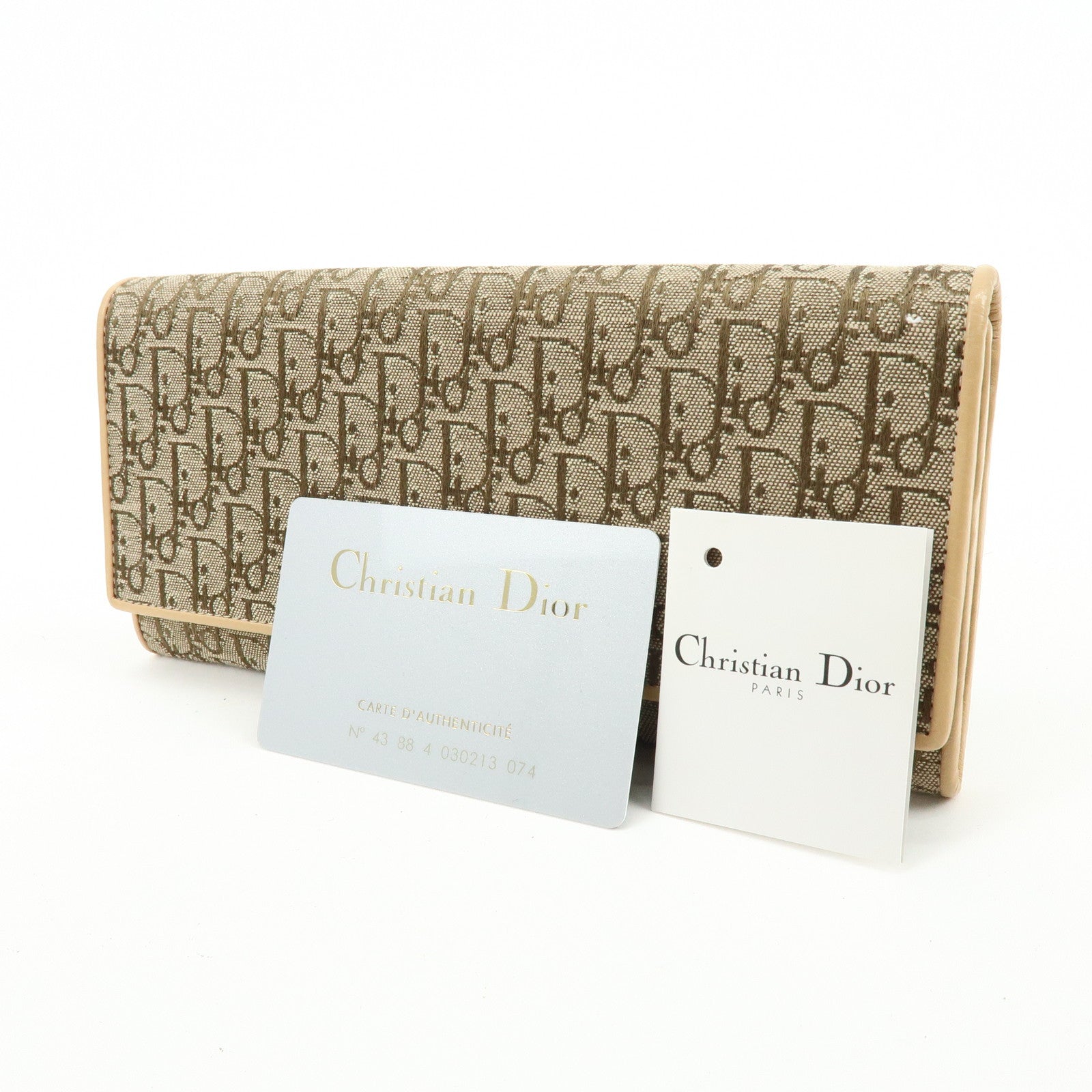 Christian Dior Trotter Jaquard Canvas Leather Long Wallet Brown