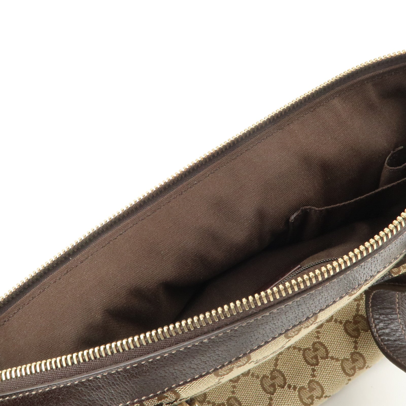 GUCCI Abbey GG Canvas Leather Tote Bag Beige Dark Brown 141471