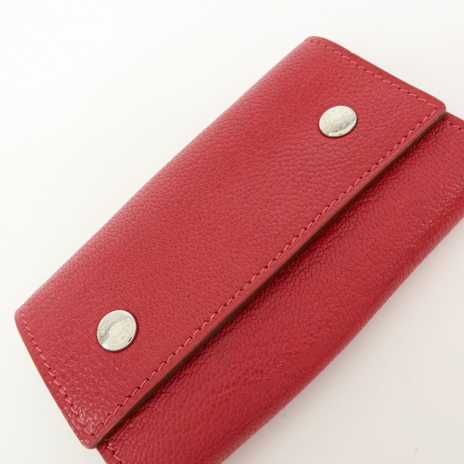HERMES Sellier Etui Cles 4 Chevre Leather Key Case Key Holder Pink