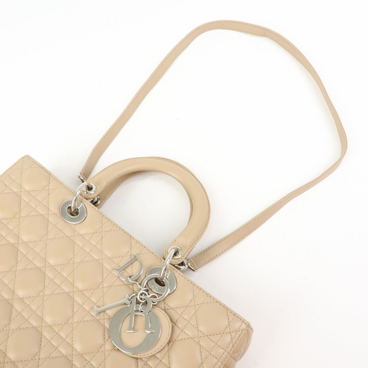 Christian Dior Cannage Lady Dior Leather 2Way Bag Hand Bag Beige