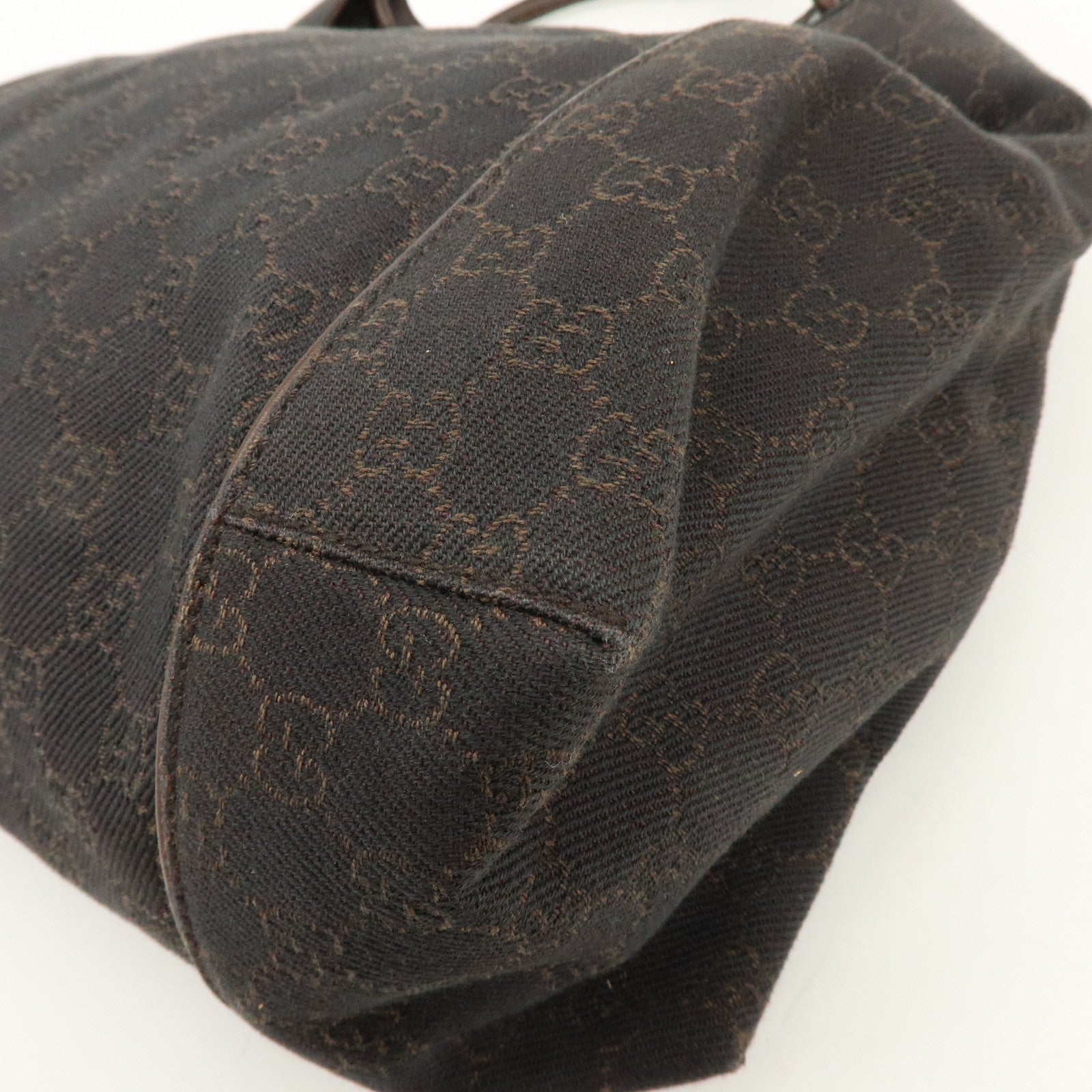 GUCCI GG Denim Leather Shoulder Bag Hand Bag Dark Brown 101292
