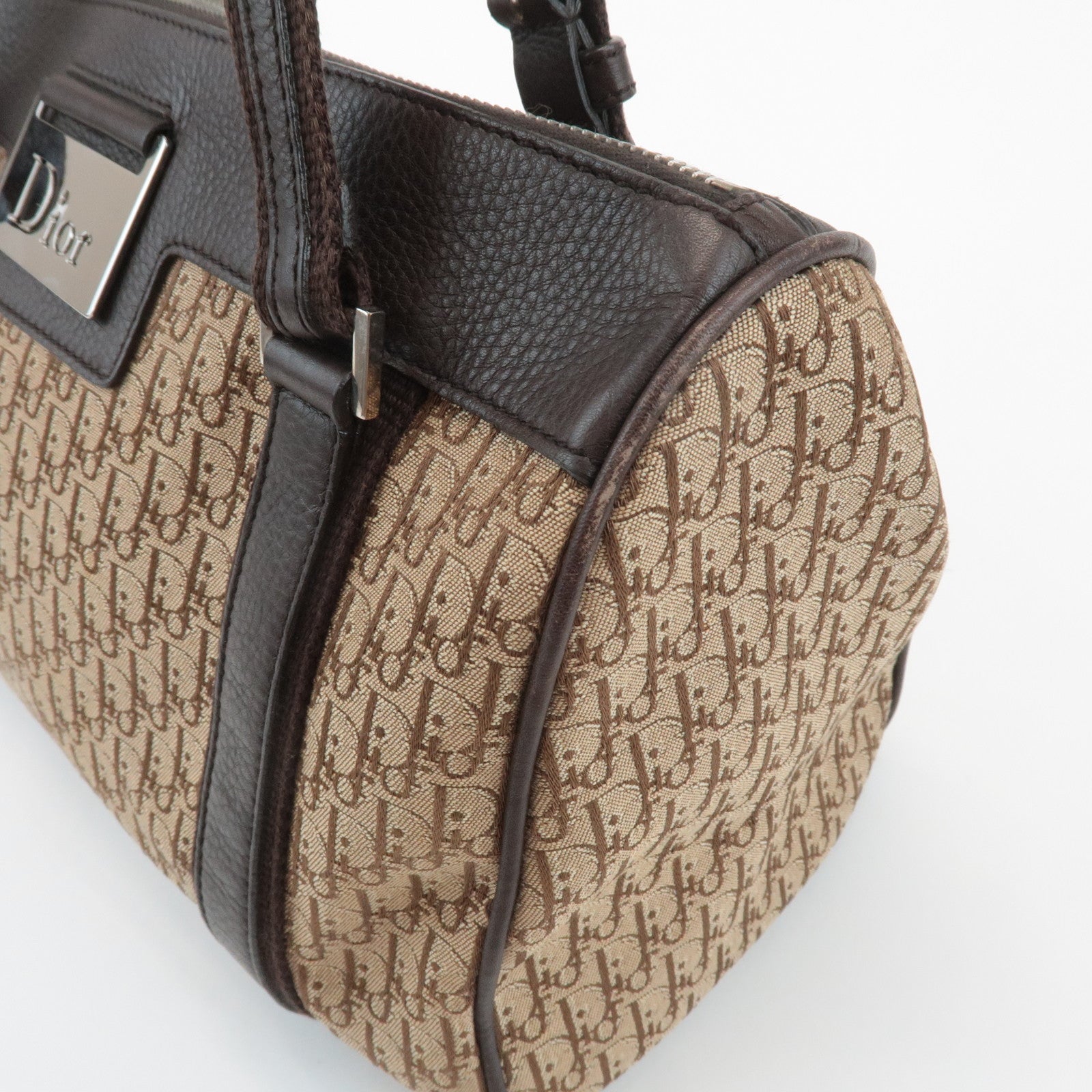 Christian Dior Trotter Street Chic Leather Canvas Boston Bag Beige Used