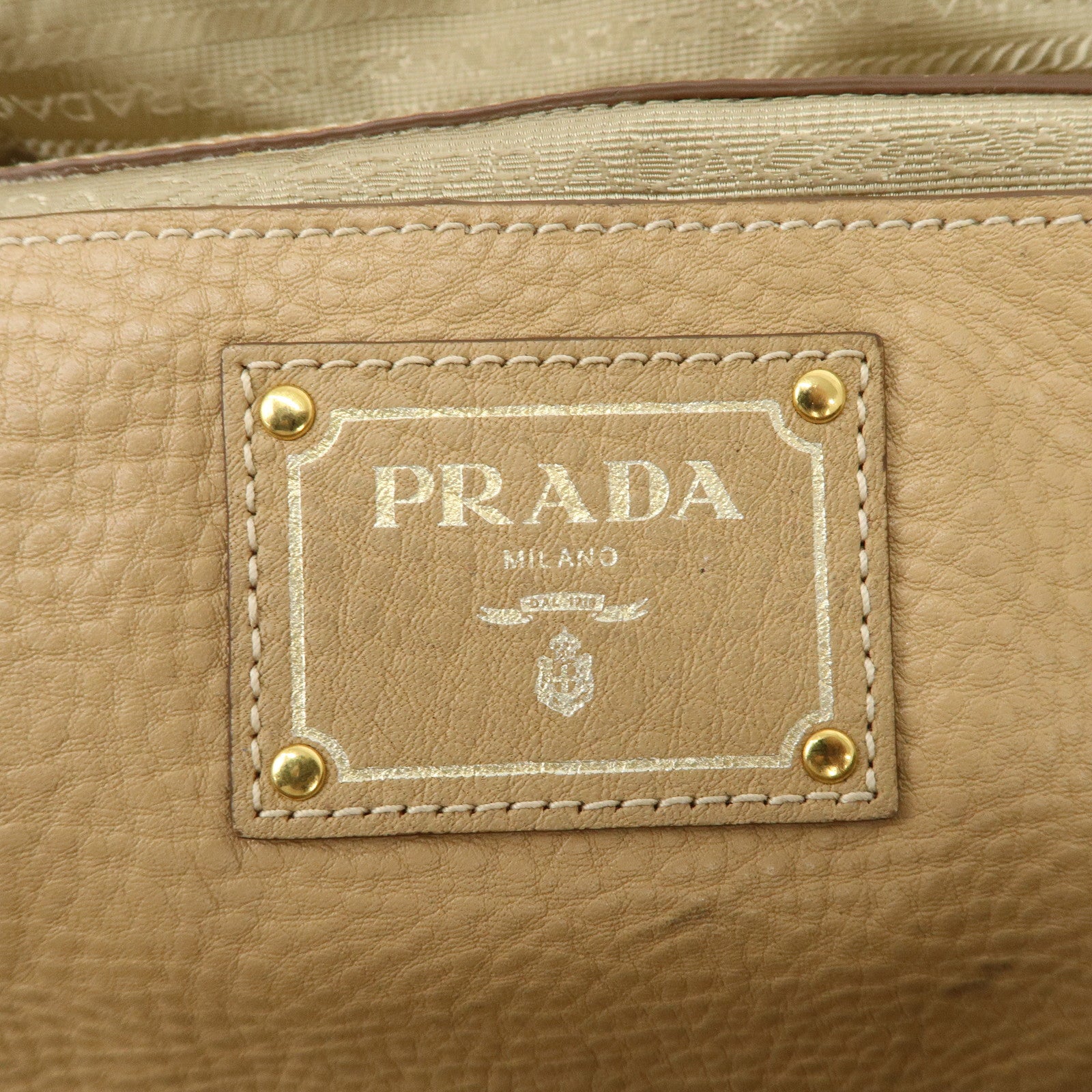 PRADA Leather Boston Bag Hand Bag Beige Gold BL8062