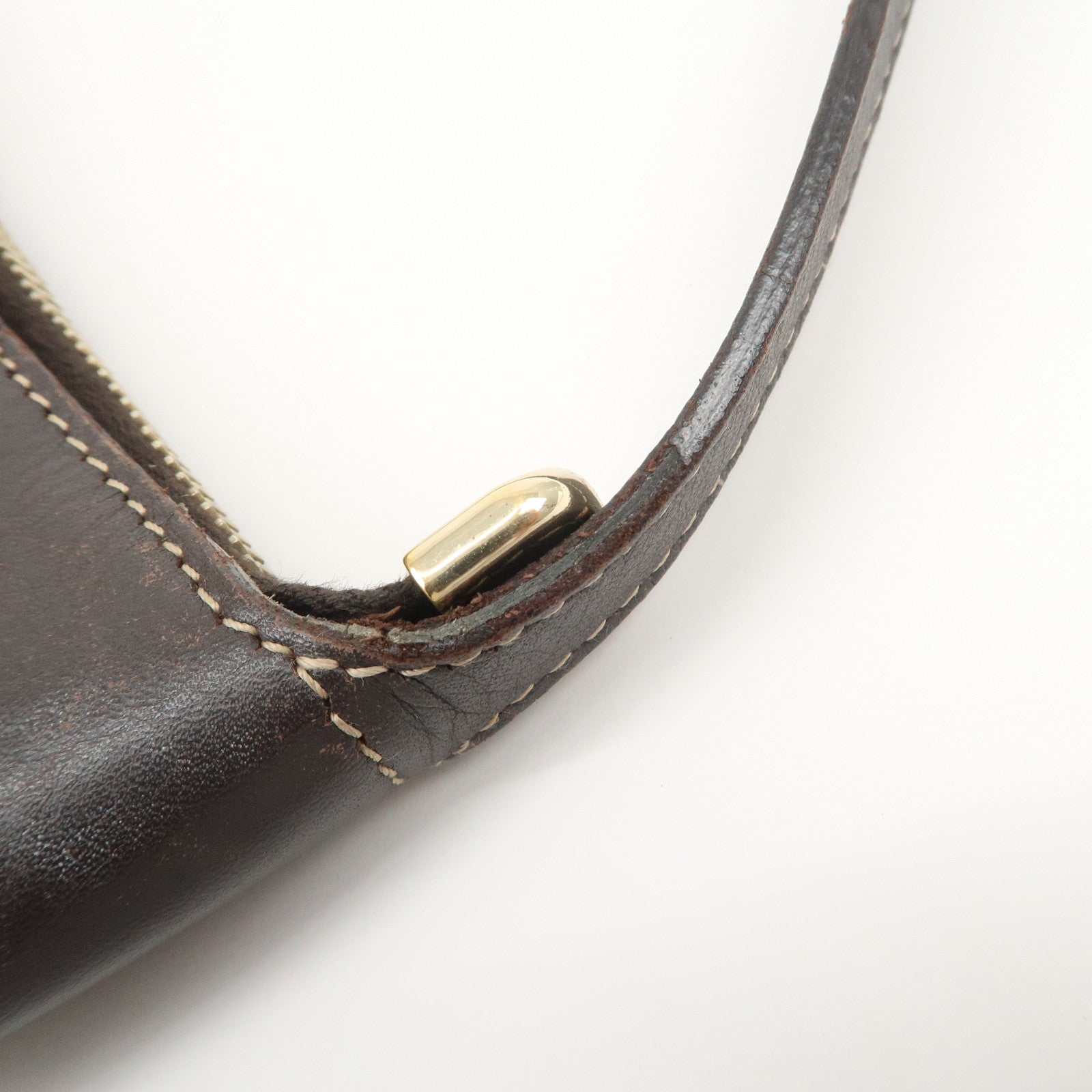 GUCCI Sherry Leather Accessory Poach Hand Bag Brown 224093