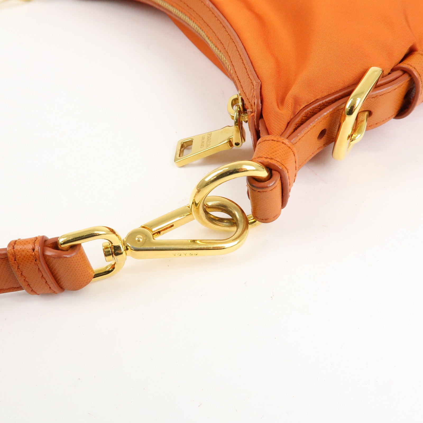 PRADA Triangle Logo Nylon Leather 2Way Shoulder Bag Orange Used