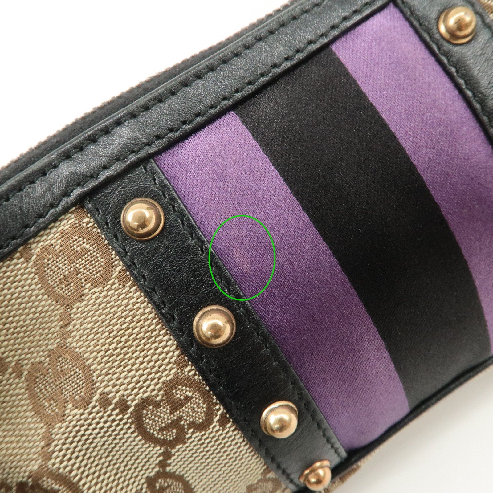 GUCCI Sherry Bamboo GG Canvas Leather Chain Bag Black Purple 129423 Used