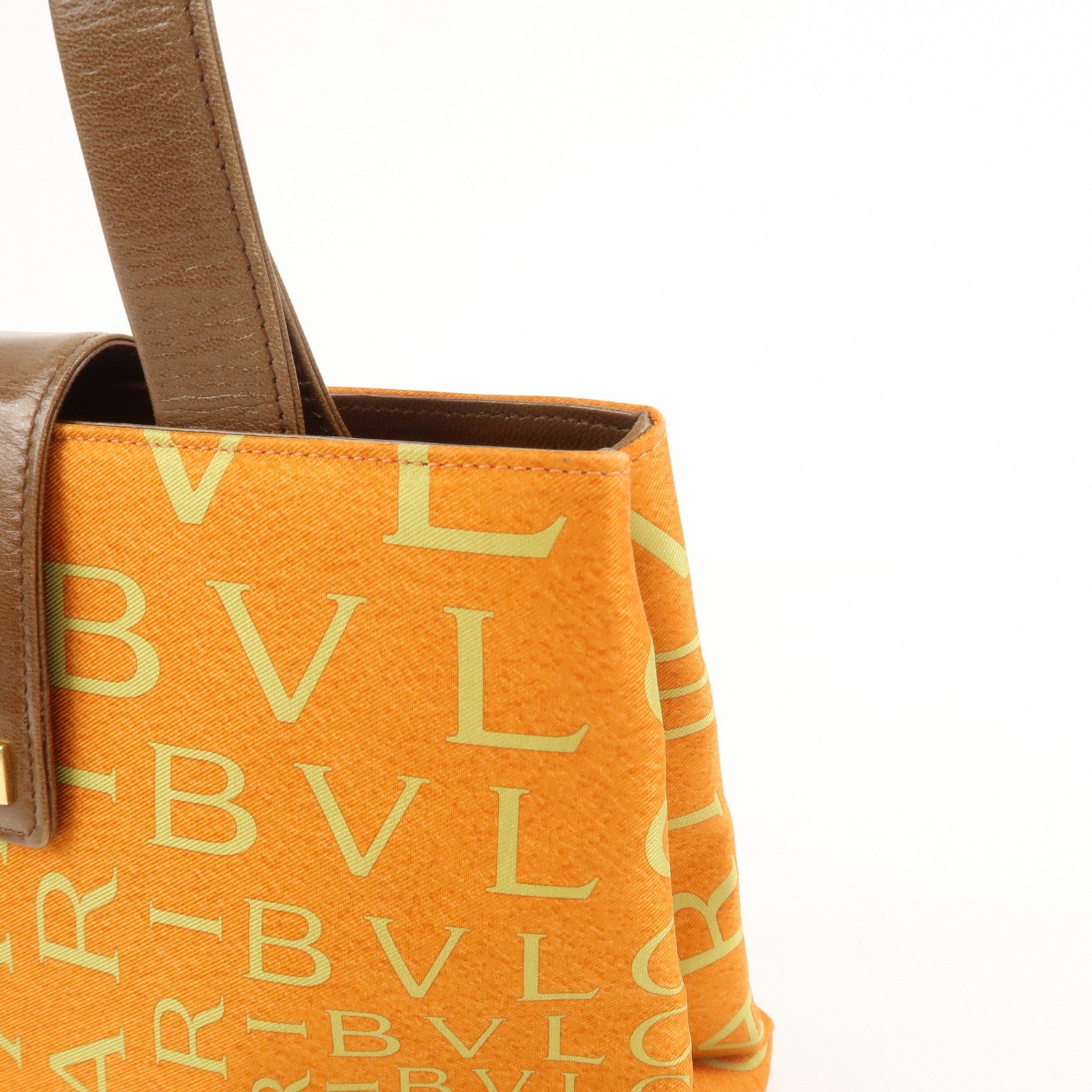 BVLGARI Logo Mania Nylon Leather Shoulder Bag Orange Brown RV EREM