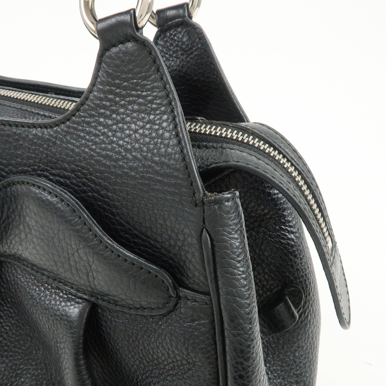 Ferragamo Gancini Leather Hand Bag Shoulder Bag Black Silver