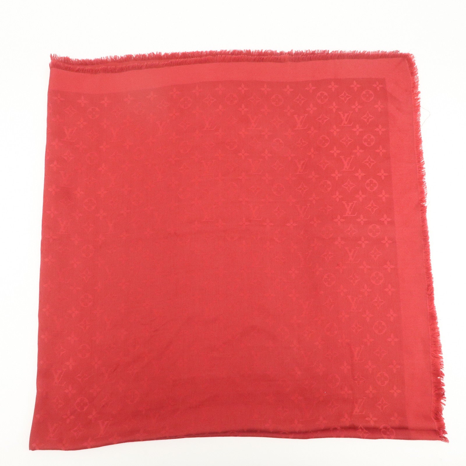 Louis Vuitton Monogram Silk Wool Large Scarf Shawl Red M72237