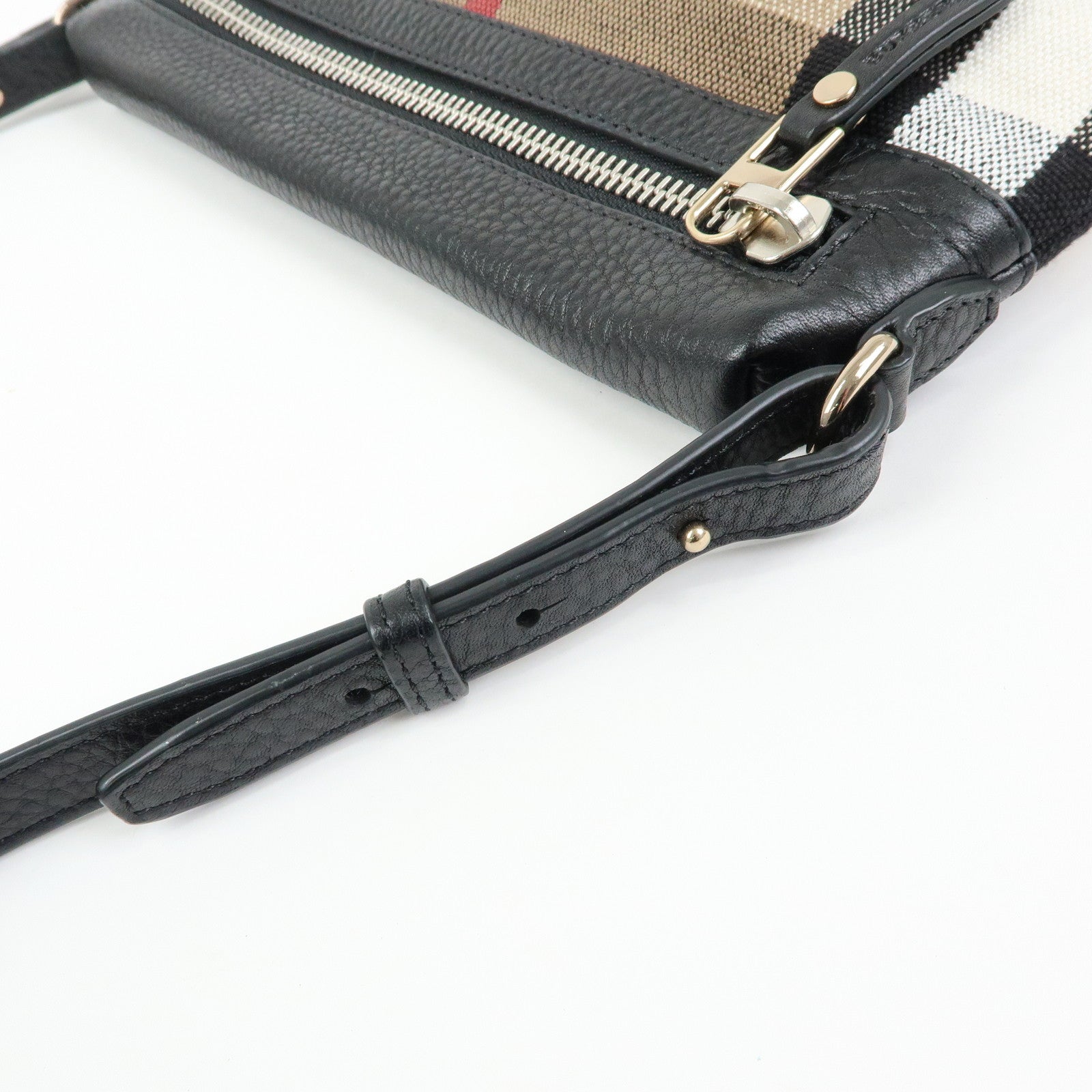 BURBERRY Nova Plaid Canvas Leather Shoulder Bag Beige Black