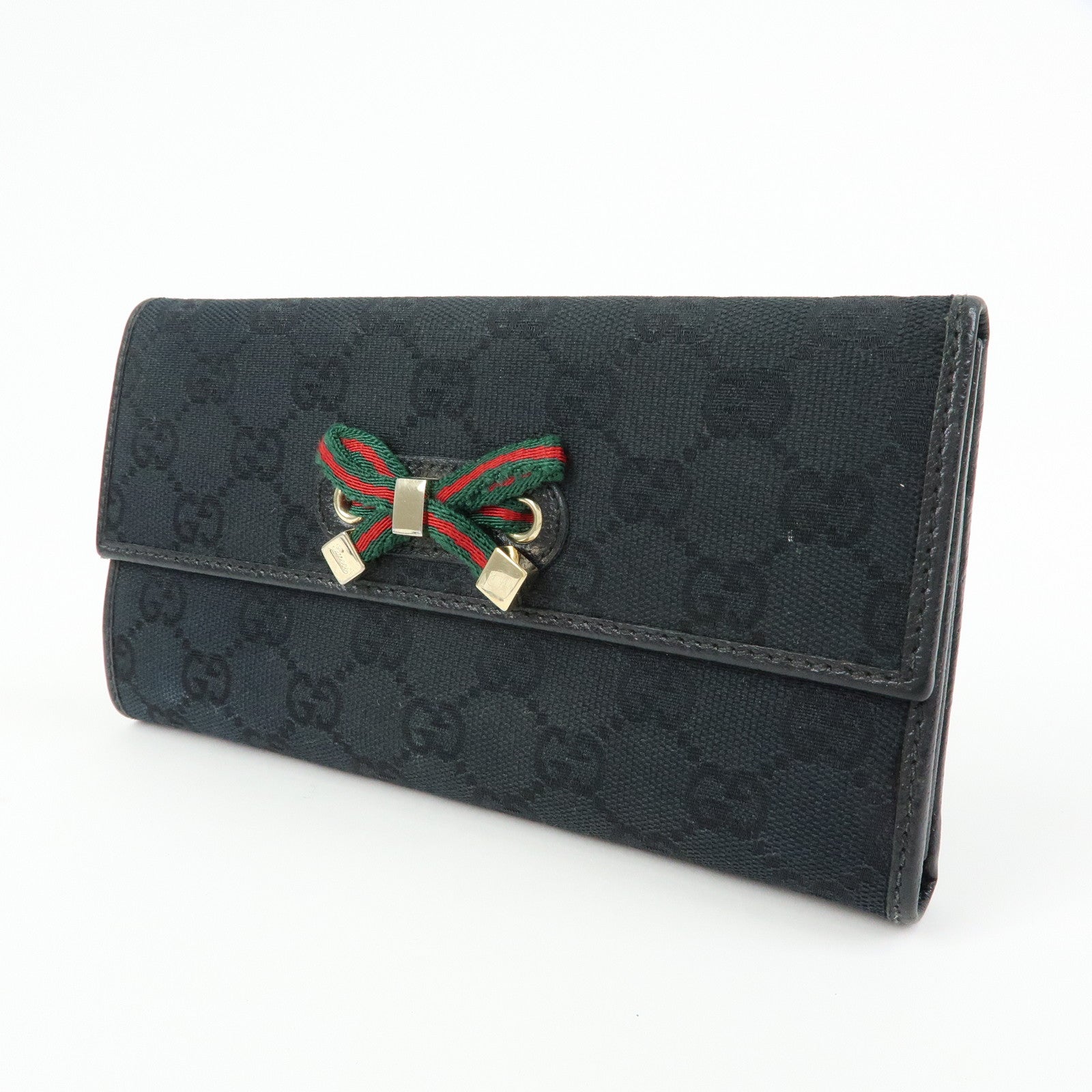GUCCI Princy GG Canvas Leather Long Wallet Black 167468