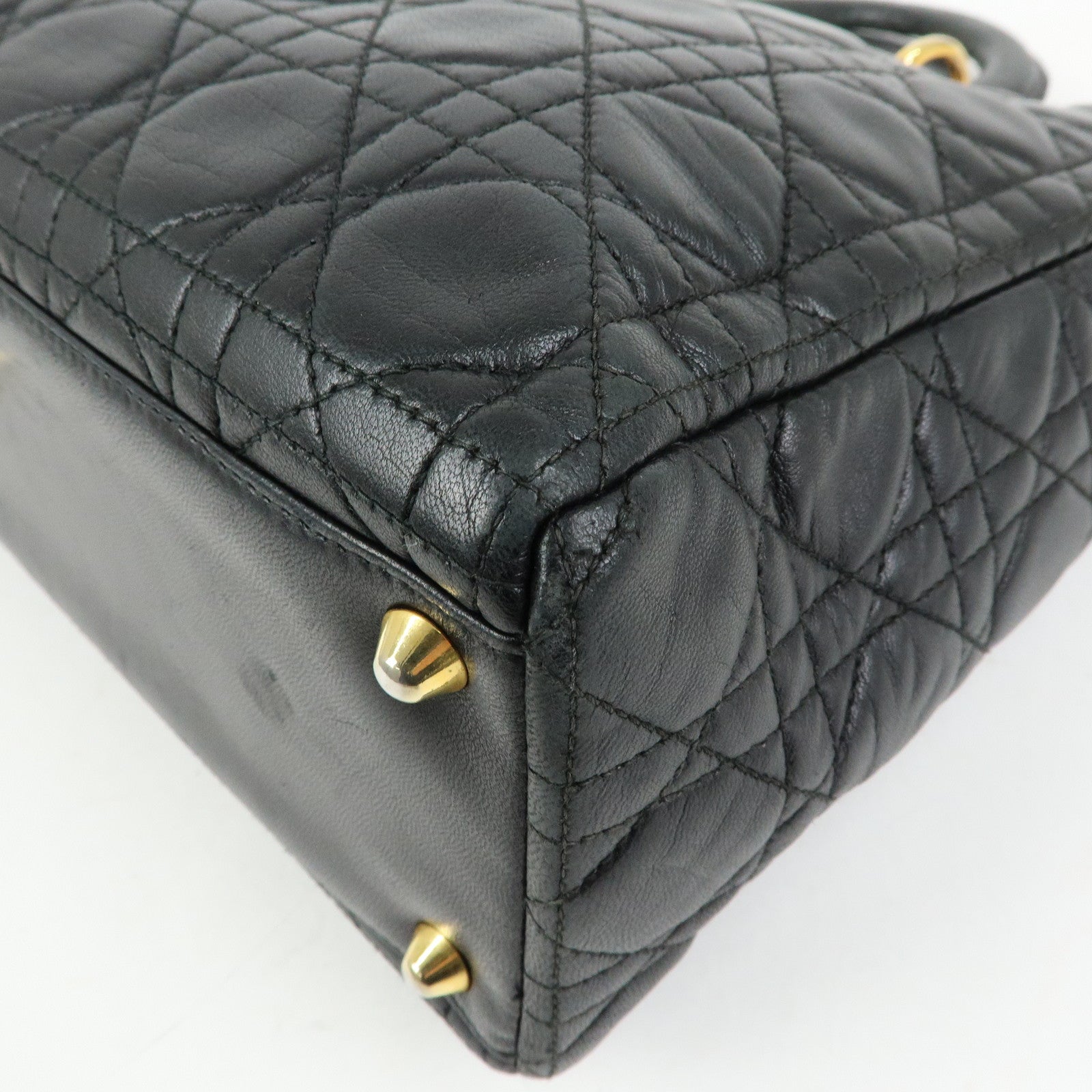Christian Dior Canage Lady Dior Lamb Skin Hand Bag Black