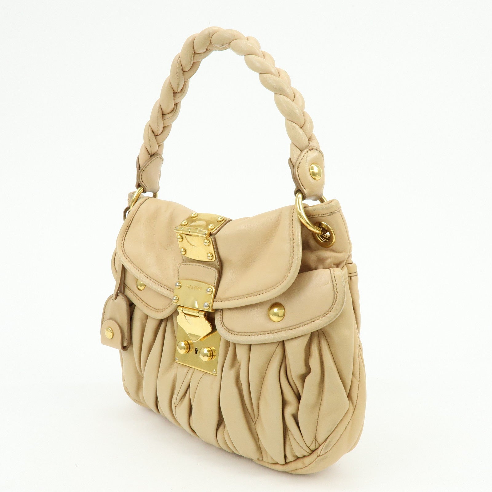 MIU MIU Matelasse Leather 2Way Bag Hand Bag Shoulder Bag Beige