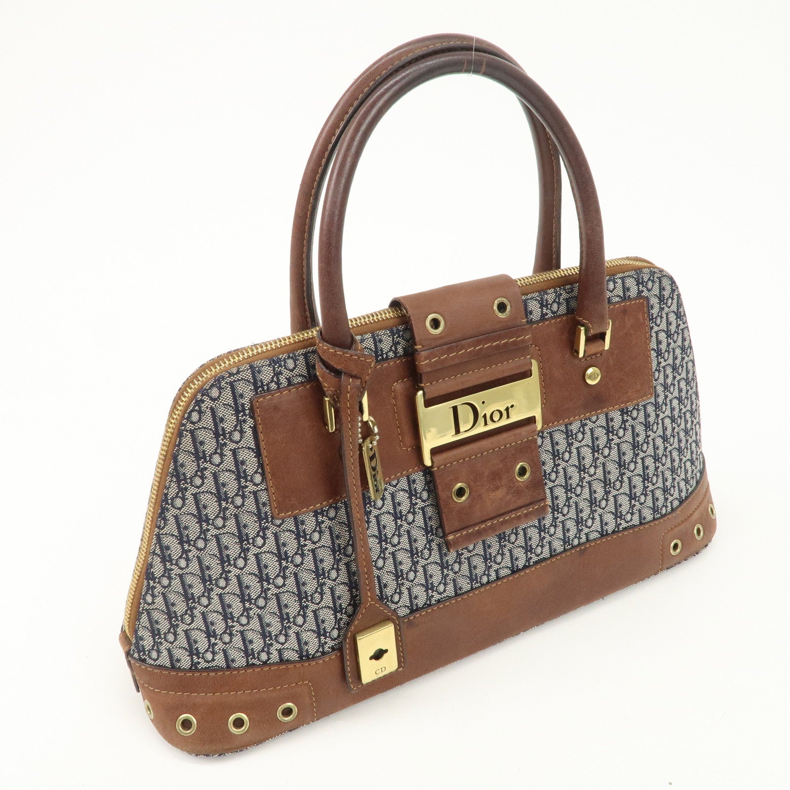 Christian Dior Street Chic Trotter Canvas Leather Hand Bag Brown