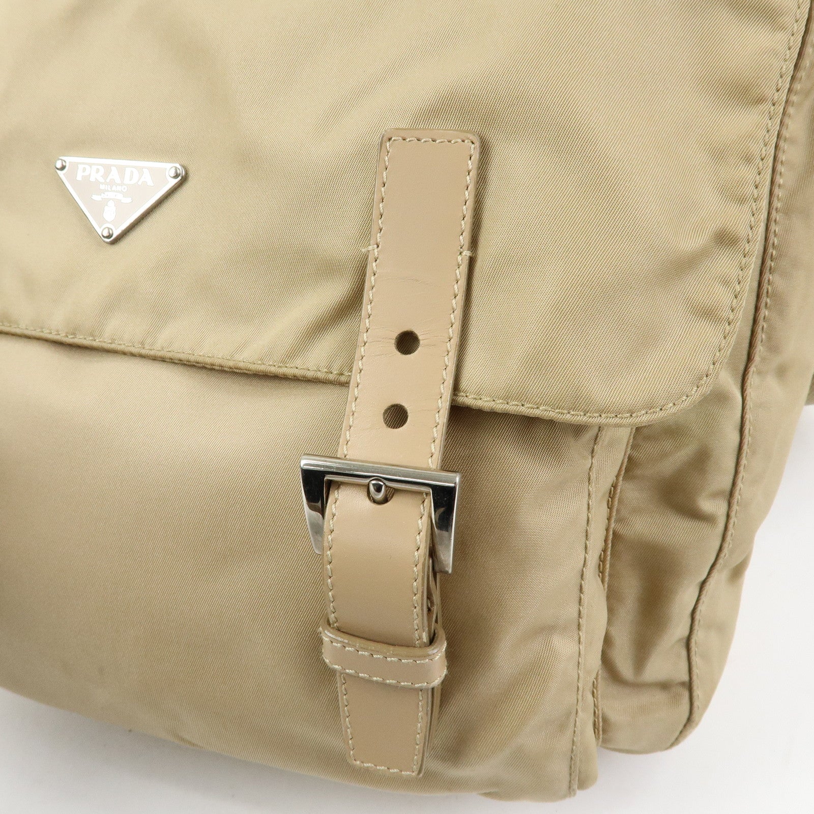 PRADA Triangle Logo Nylon Shoulder Bag Crossbody Bag Beige 1BD953