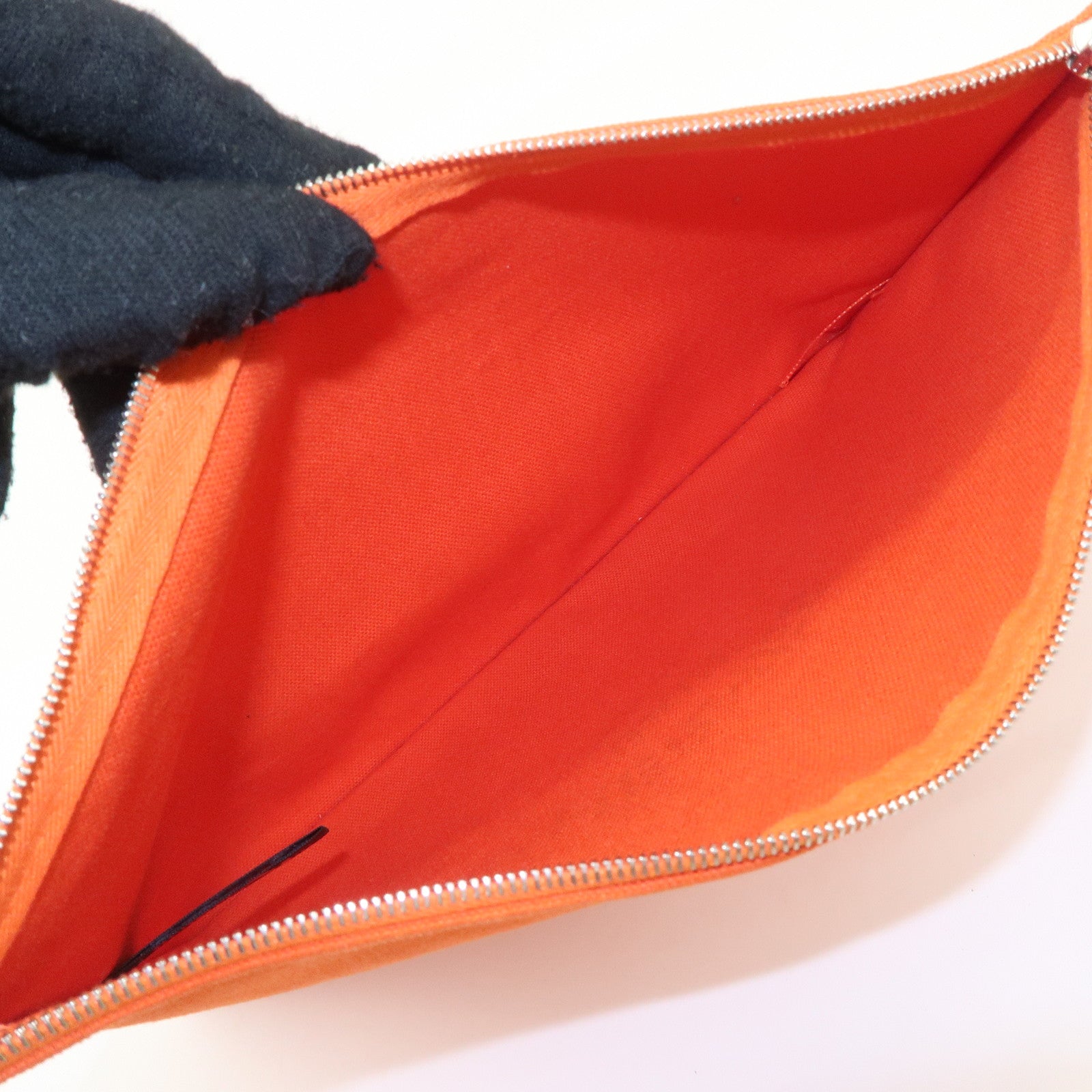 HERMES Yachting GM Canvas Flat Pouch Cosmetic Pouch Orange Used