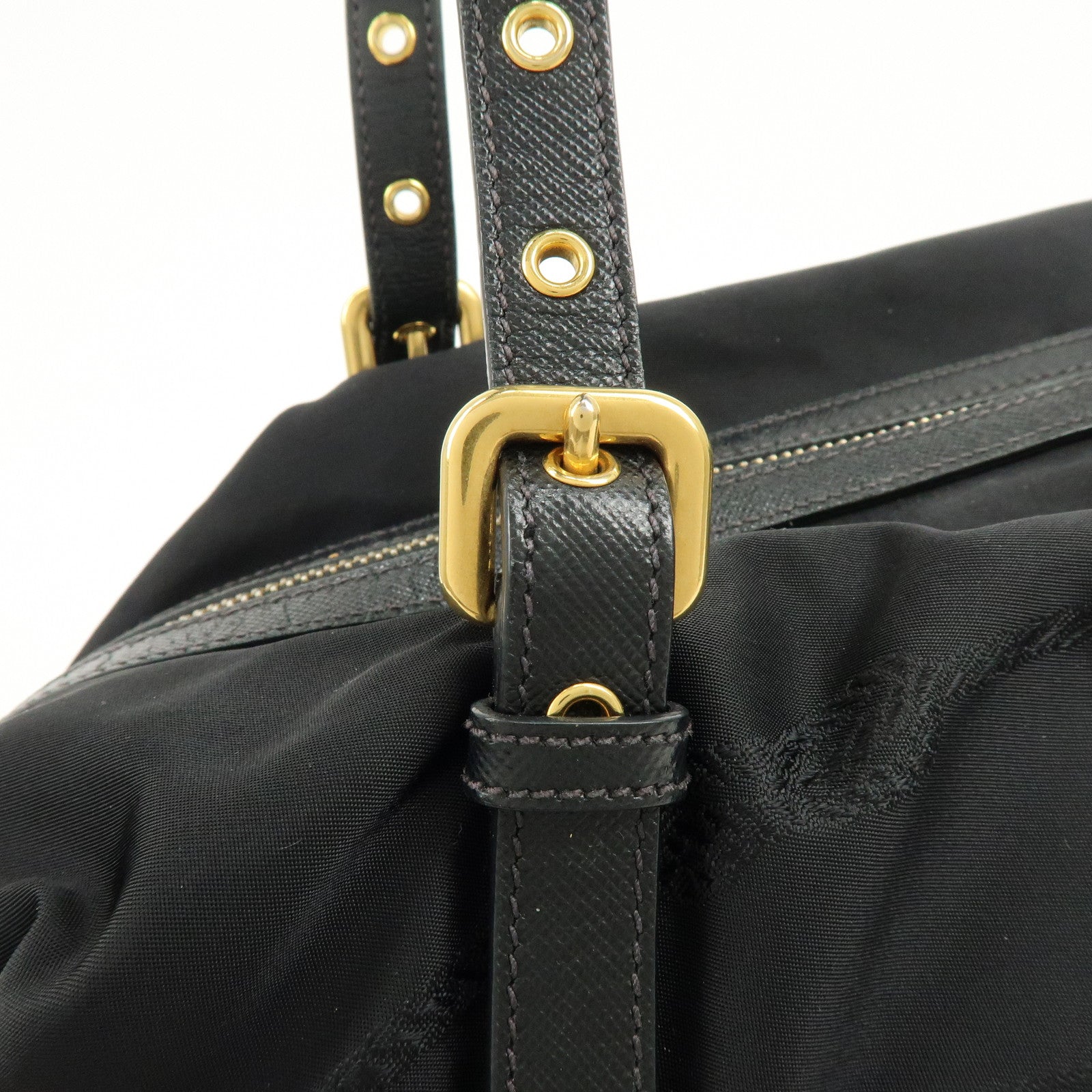 PRADA Logo Nylon Leather Boston Bag Shoulder Bag Black BL0600