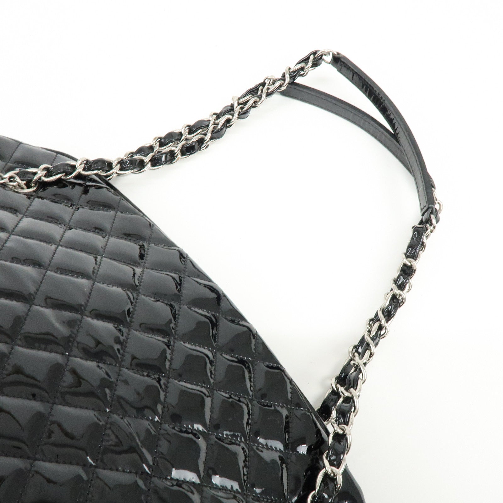 CHANEL Mademoiselle Patent Leather Shoulder Bag Bowling Bag Black