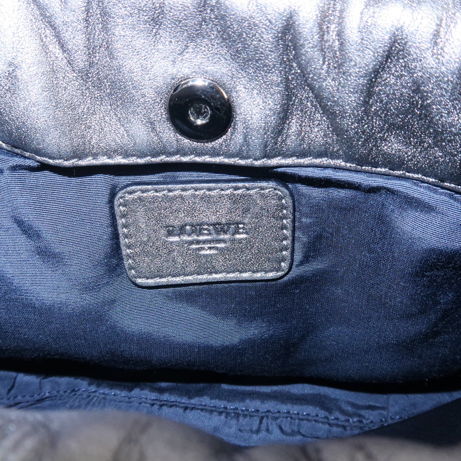 LOEWE Anagram Leather Chain Shoulder Bag Silver Used