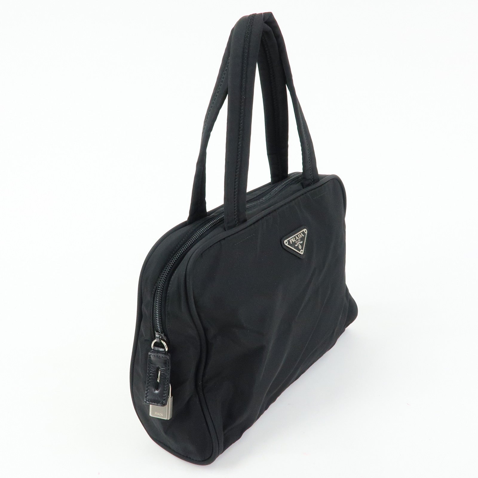 PRADA Triangle Logo Nylon Hand Bag Mini Tote Bag Black B8495