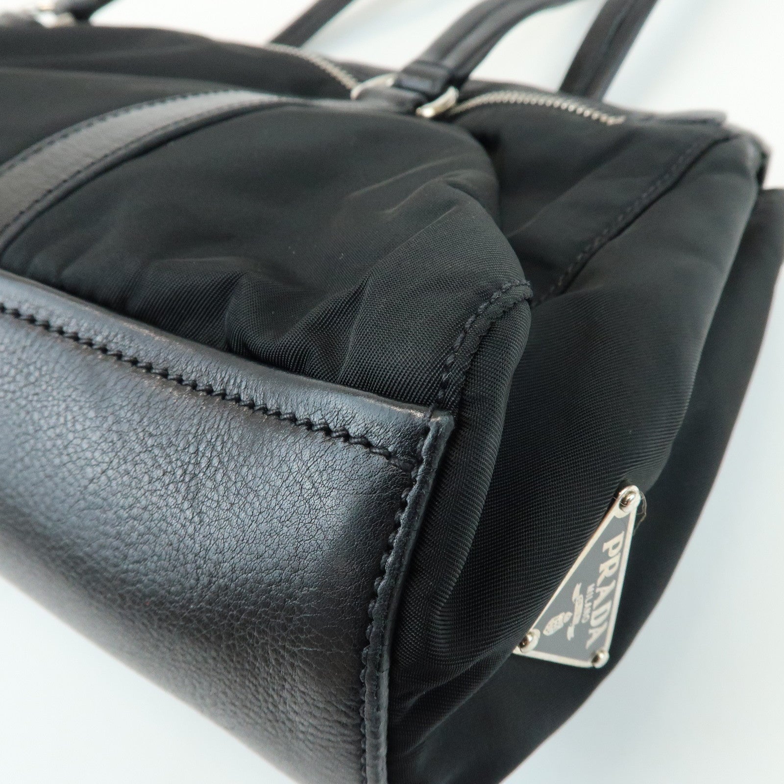 PRADA Triangle Logo Nylon Nappa Leather Shoulder Bag Black BR2613