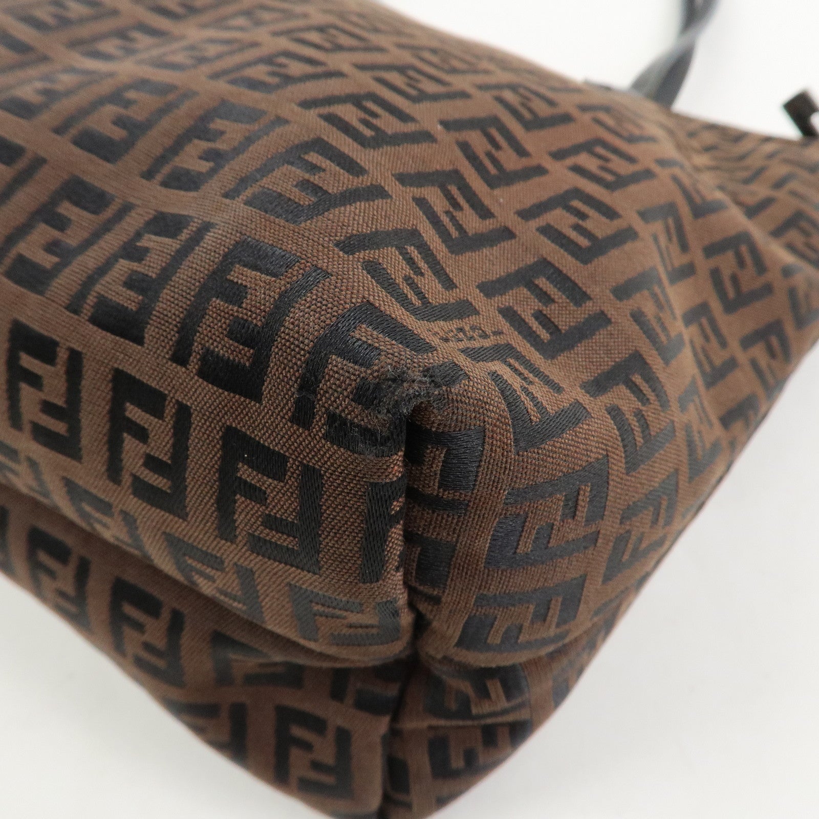 FENDI Zucchino Canvas Leather Tote Bag Brown Black 8BH023
