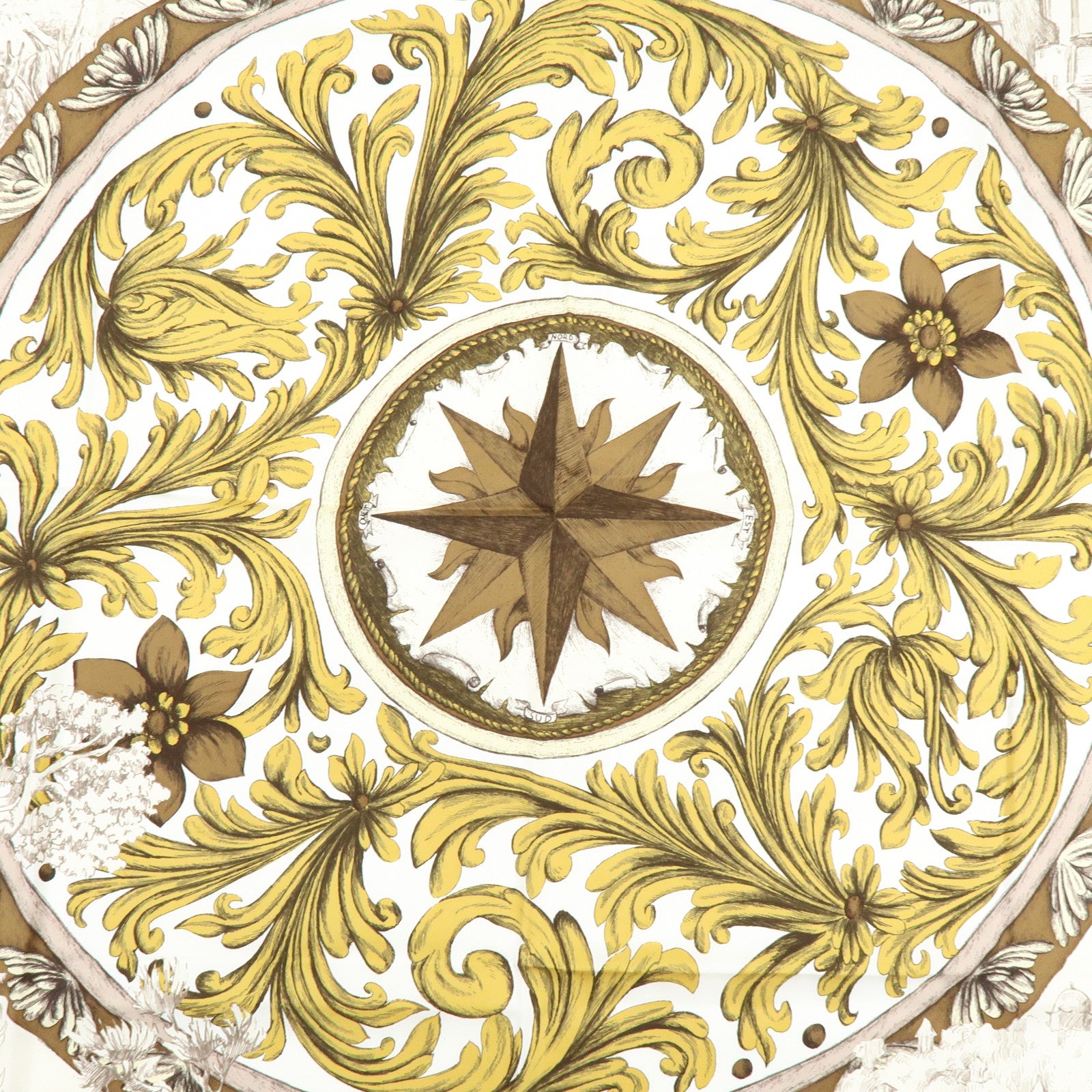 Christian Dior SQUARE Silk 100% Scarf Ivory Gold Black