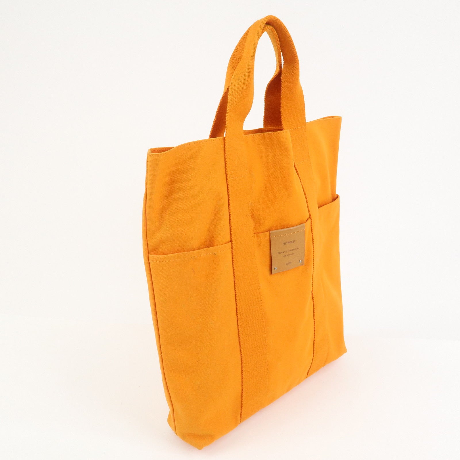 HERMES Fourre Tout Cabas Canvas Hawaii Limited Tote Bag Orange
