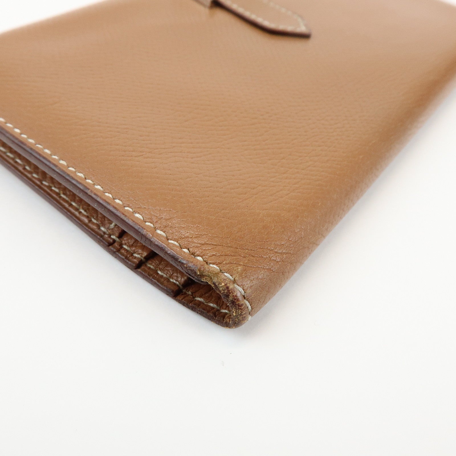 HERMES Béarn Classic Leather Long Wallet Chevrelle Gold