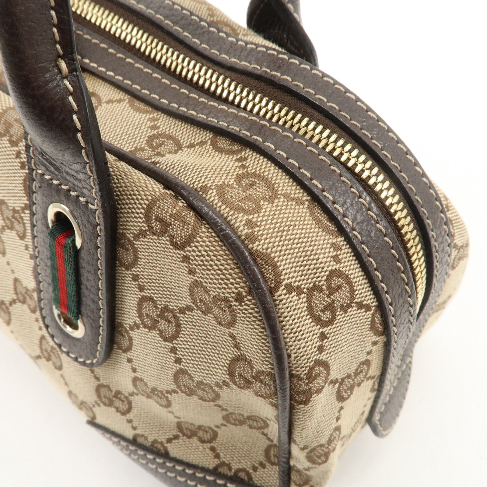 GUCCI Sherry Princy Canvas Leather Boston Bag Beige Brown 161720 Used