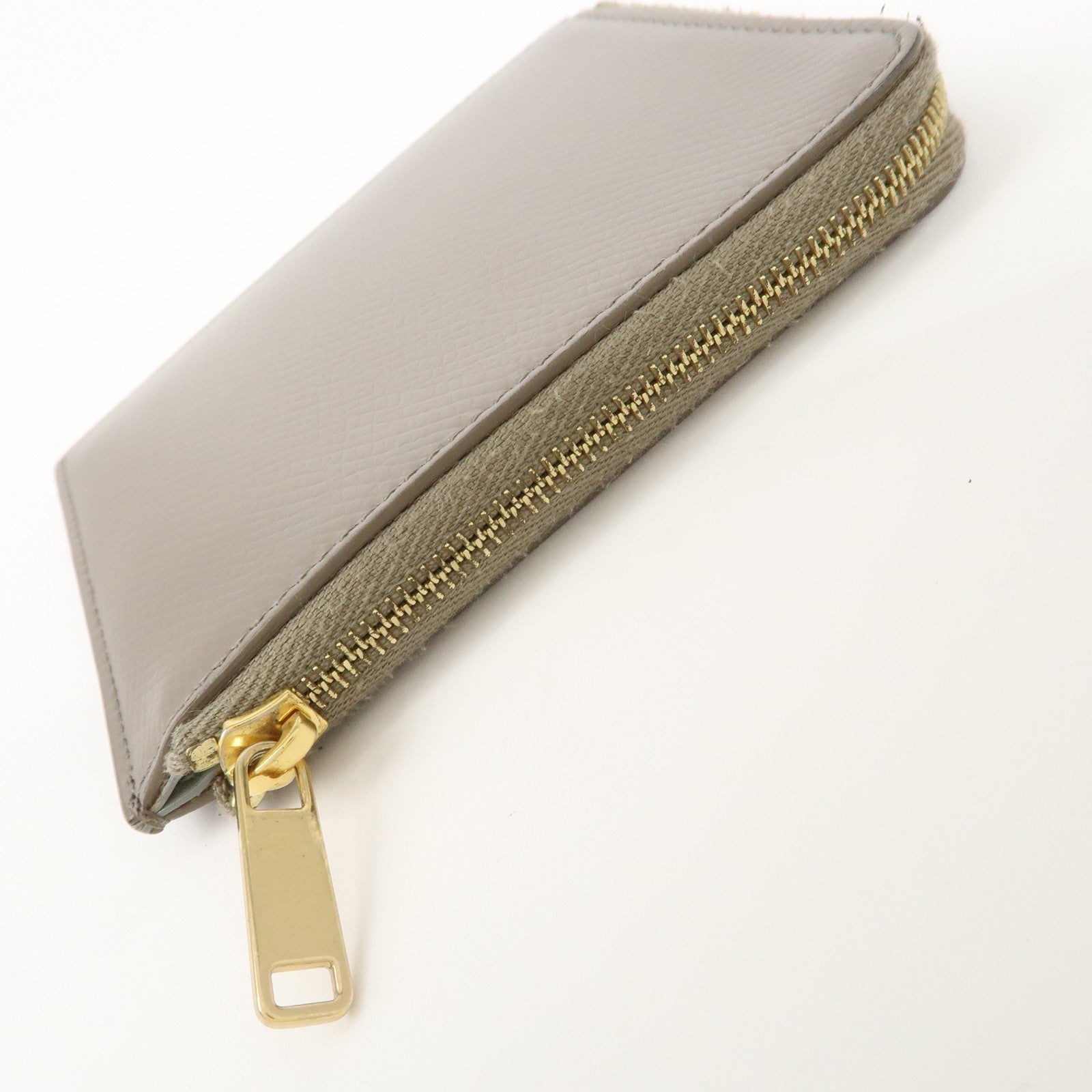 CELINE Leather Compact Wallet Card Case Beige