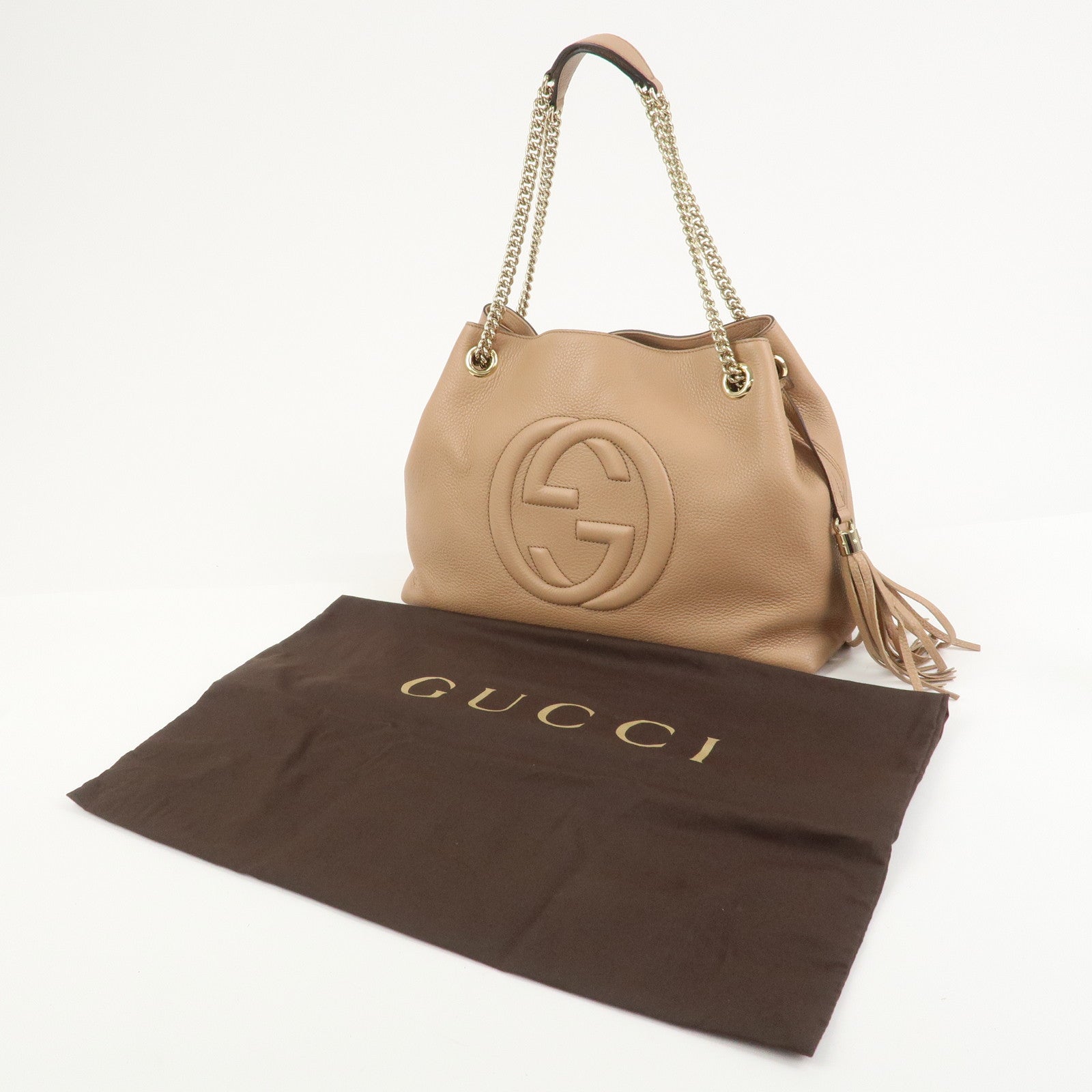GUCCI SOHO Interlocking G Leather Chain Shoulder Bag Beige 536196