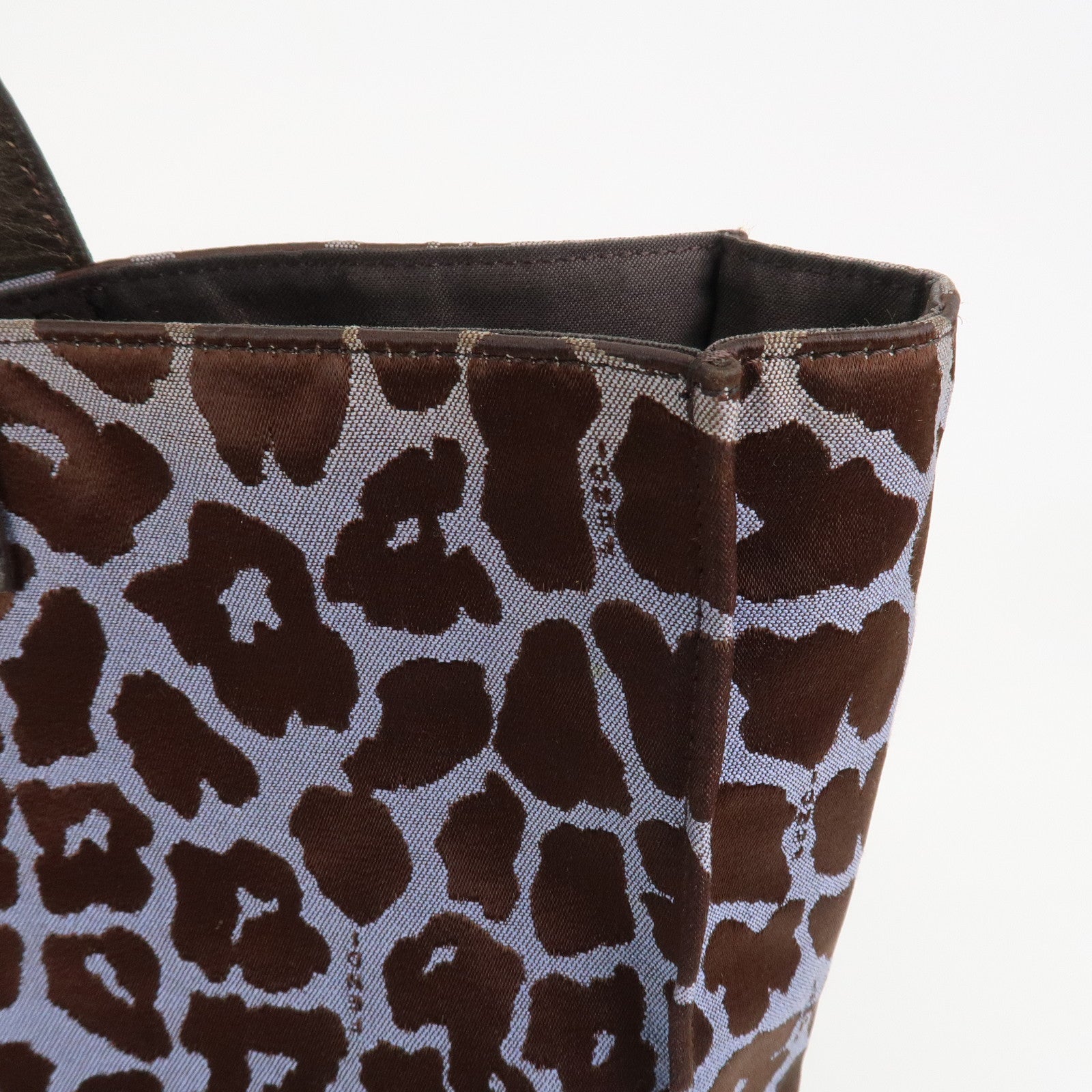 FENDI Leopard Canvas Satin Leather Tote Bag Hand Bag Blue 8BH173