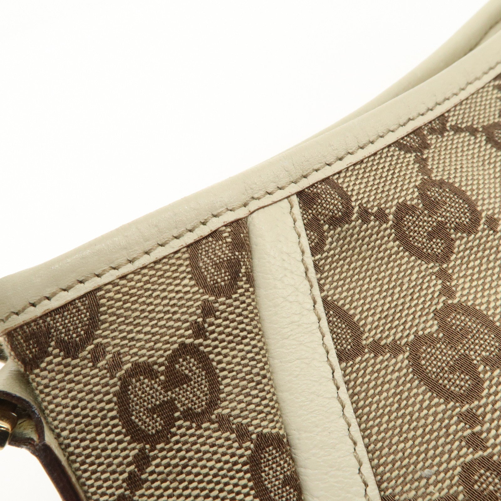 GUCCI Abbey GG Canvas Leather Shoulder Bag Beige Ivory Gold HDW 130939 Used