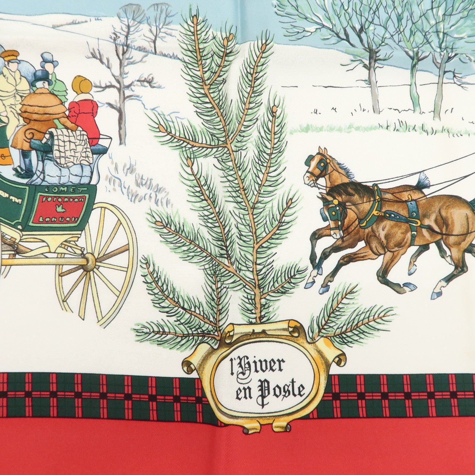 HERMES Carre 90 Silk 100% L'HIVER EN POSTE Scarf