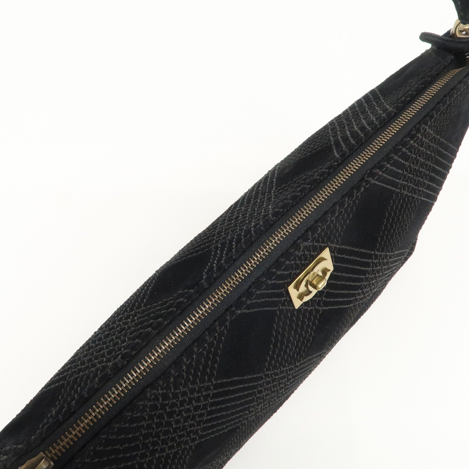 CHANEL Suede Shoulder Bag Hand Bag Tassel Black Used