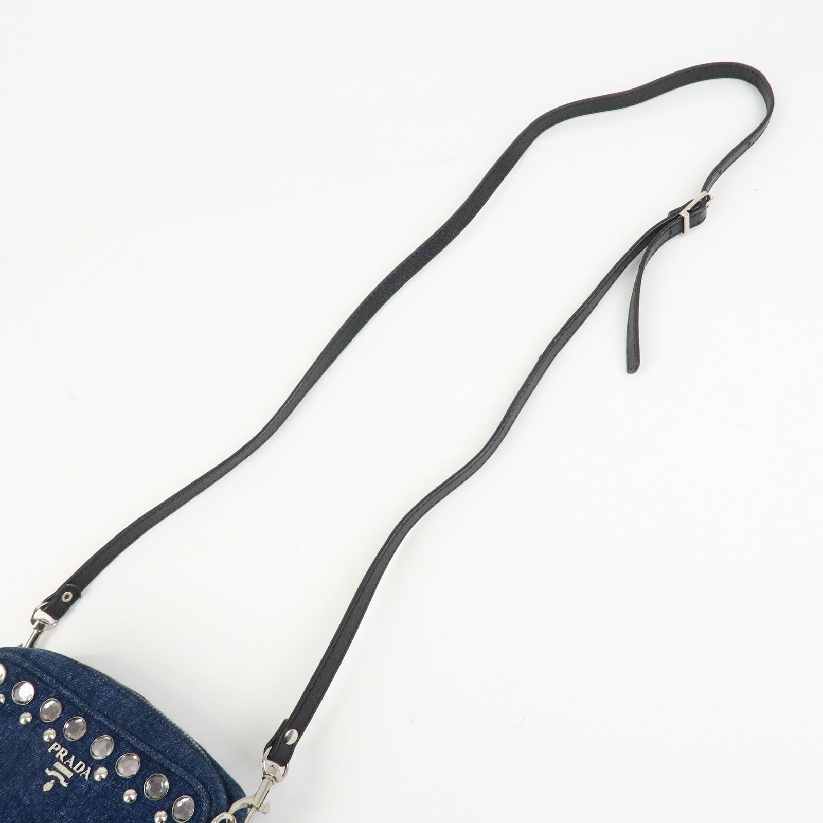 PRADA Logo Denim Leather Mini Shoulder Bag Camera Bag 1N1674